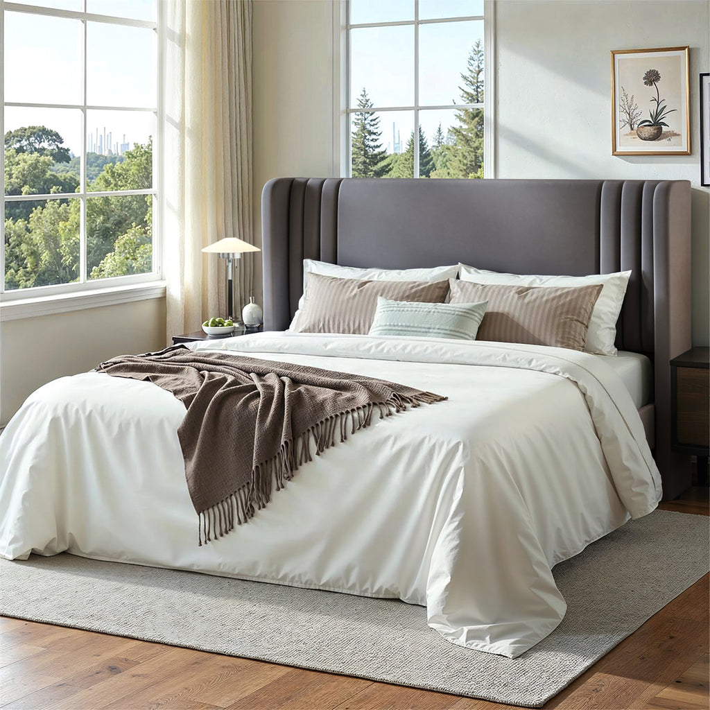 Einfach Einfach Upholstered Bed Frame, Platform Bed with Velvet Wingback Headboard