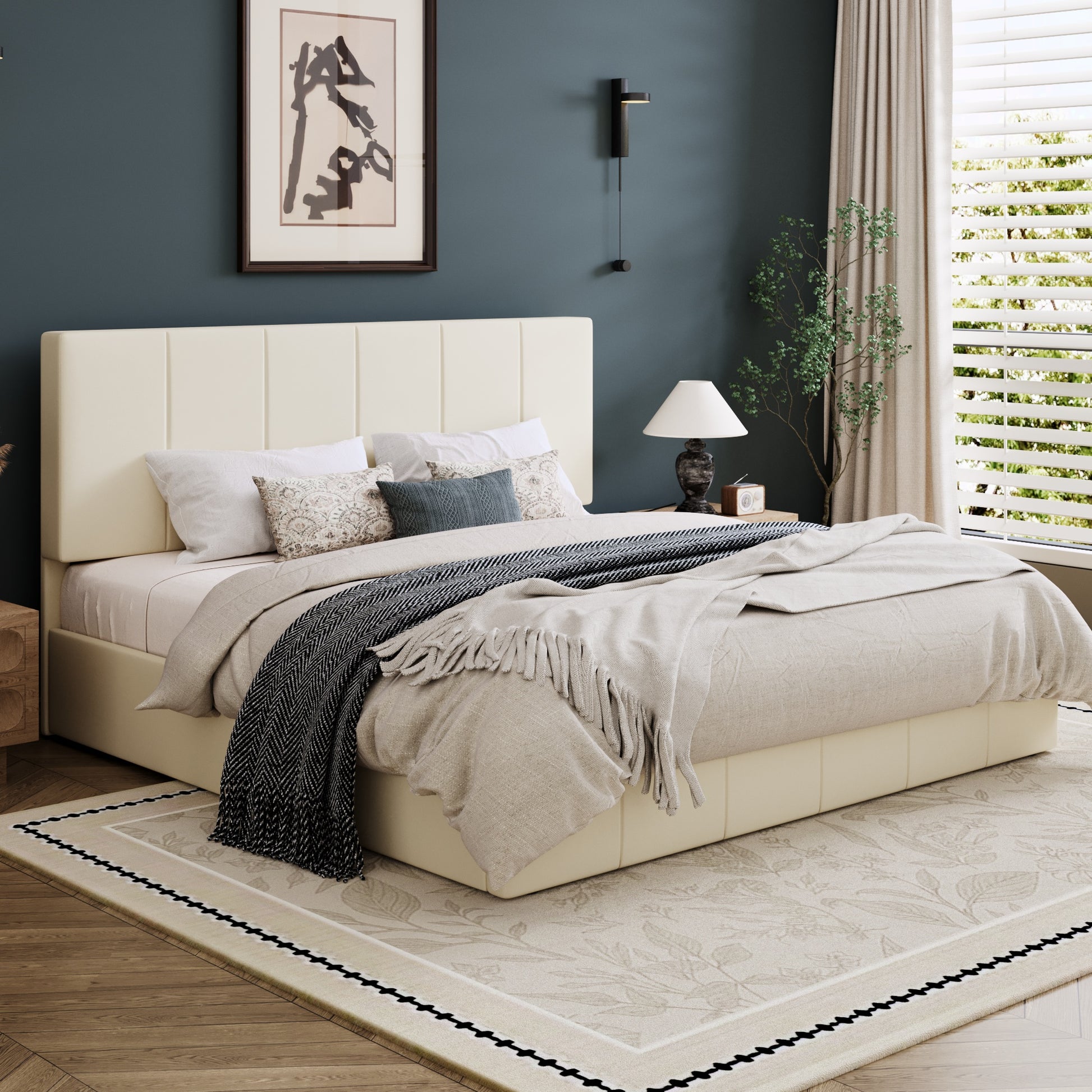 Einfach Bed Frame, Upholstered Platform Bed with Height Adjustable Headboard, Easy Assembly, Noise-Free