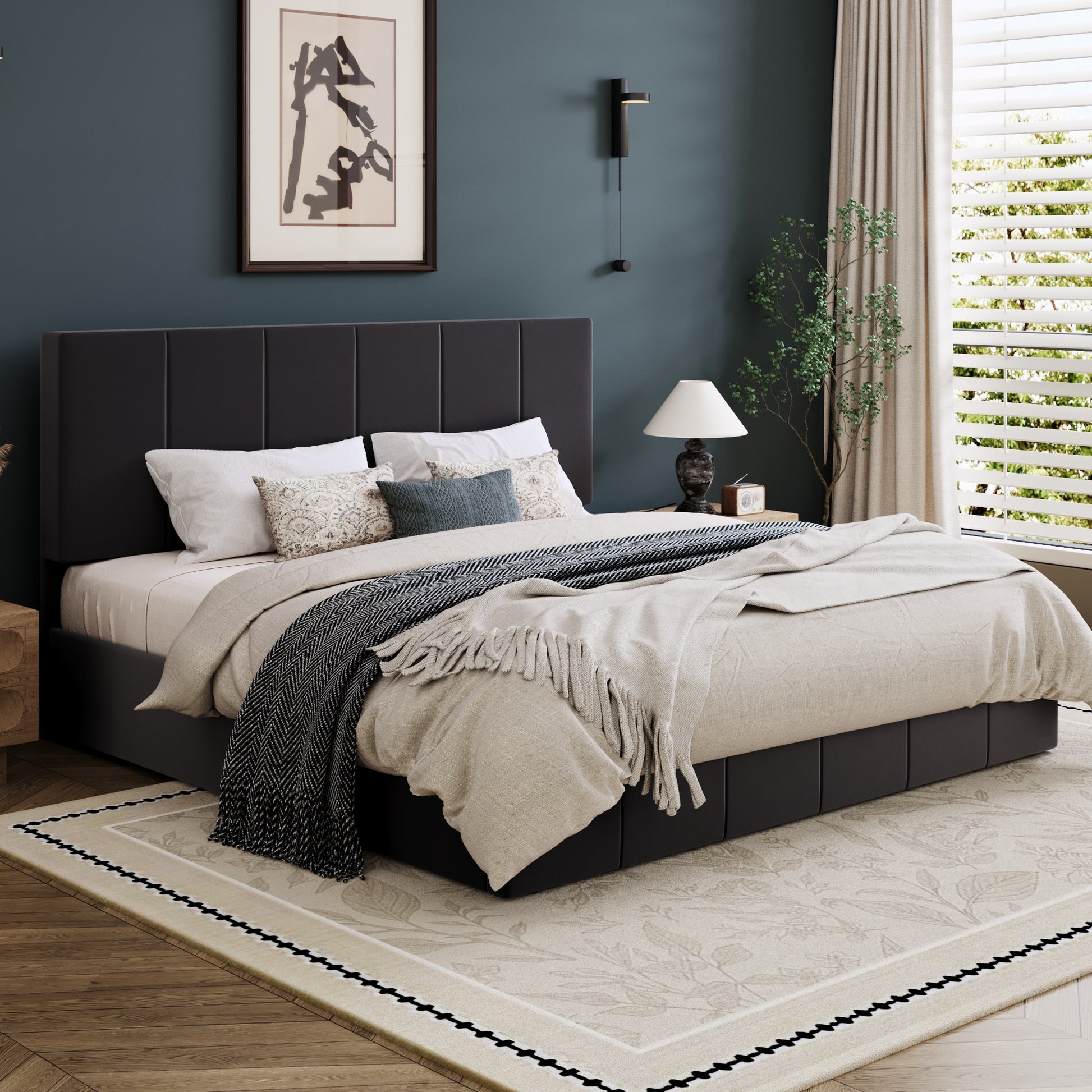Einfach Bed Frame, Upholstered Platform Bed with Height Adjustable Headboard, Easy Assembly, Noise-Free