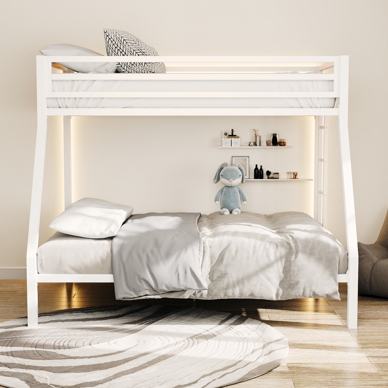 Einfach Metal Twin over Full Bunk Bed Frame with Removable Stair & Underbed Storage