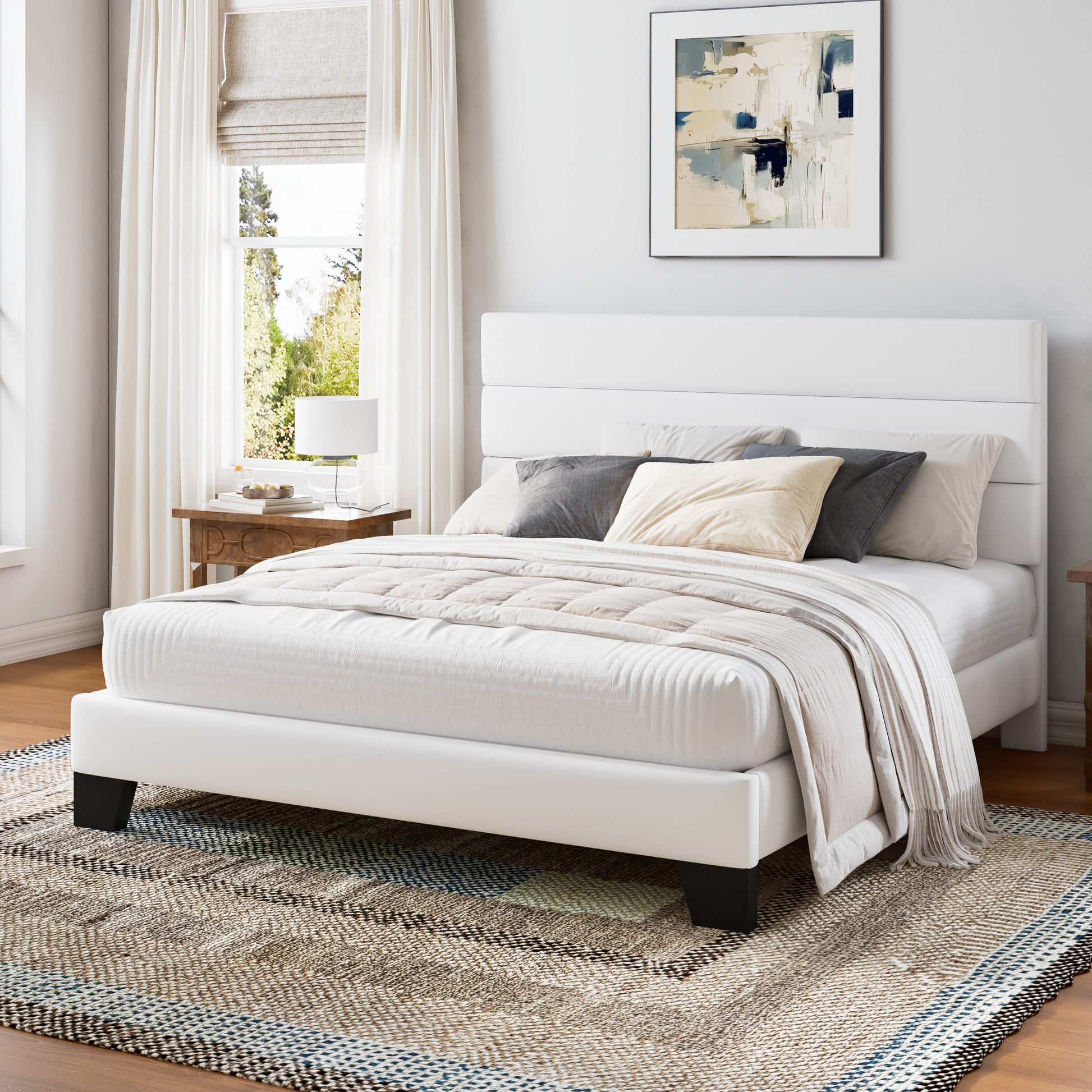 Einfach Bed Frame, Platform Bed Frame with Pannel Upholstered Fabric Headboard