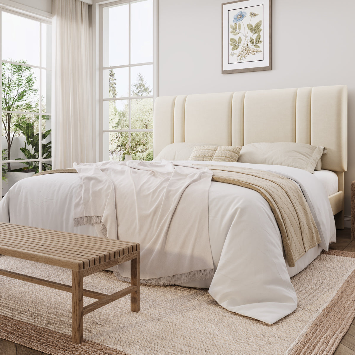 Einfach Size Bed Frame with Adjustable Upholstered Headboard, Velvet Fabric, Noise-Free, No Box Spring Needed, Easy Assembly