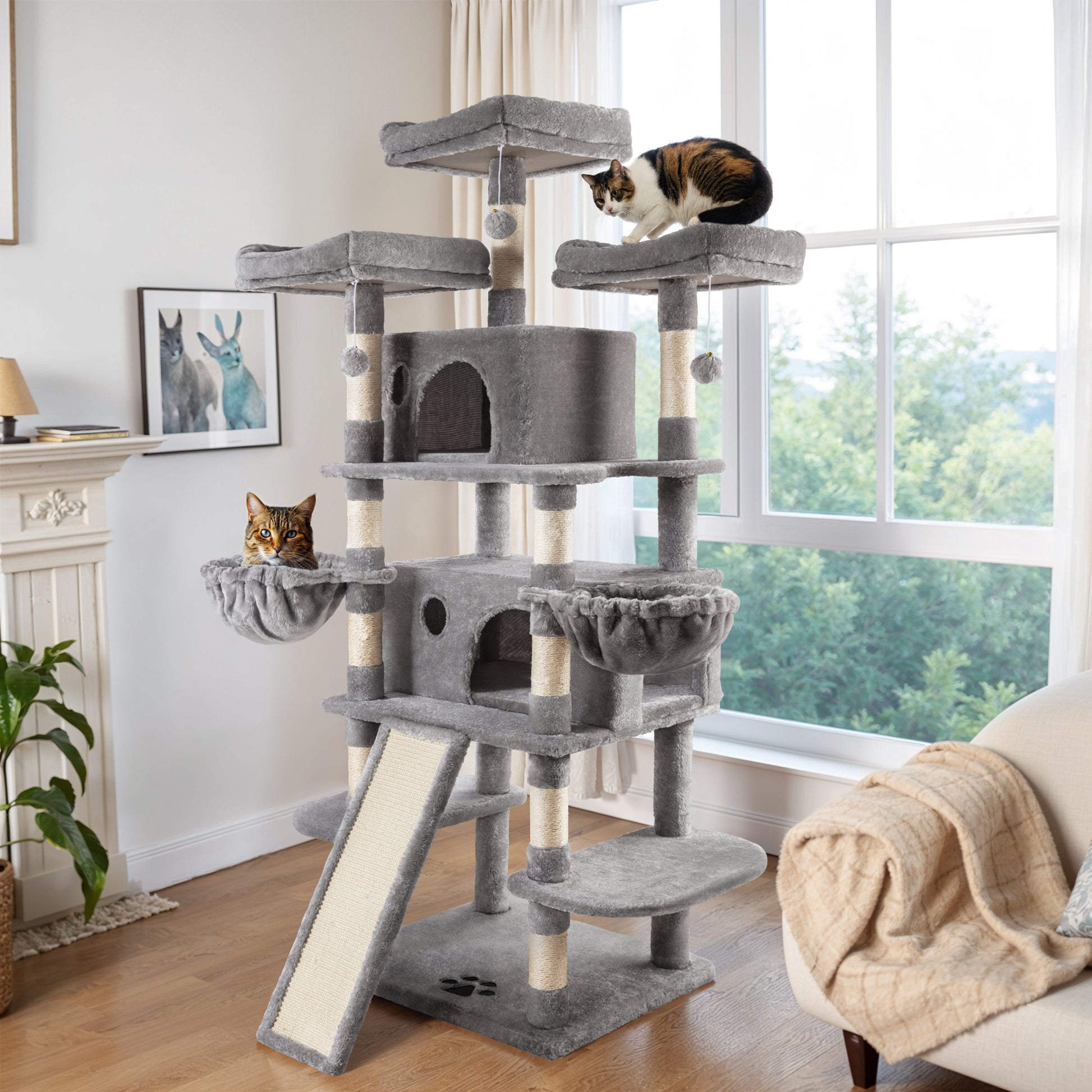 Einfach 68" X-Large Cat Tree and Tower with Condo Houses, Scratching Board & Posts for Indoor Cat