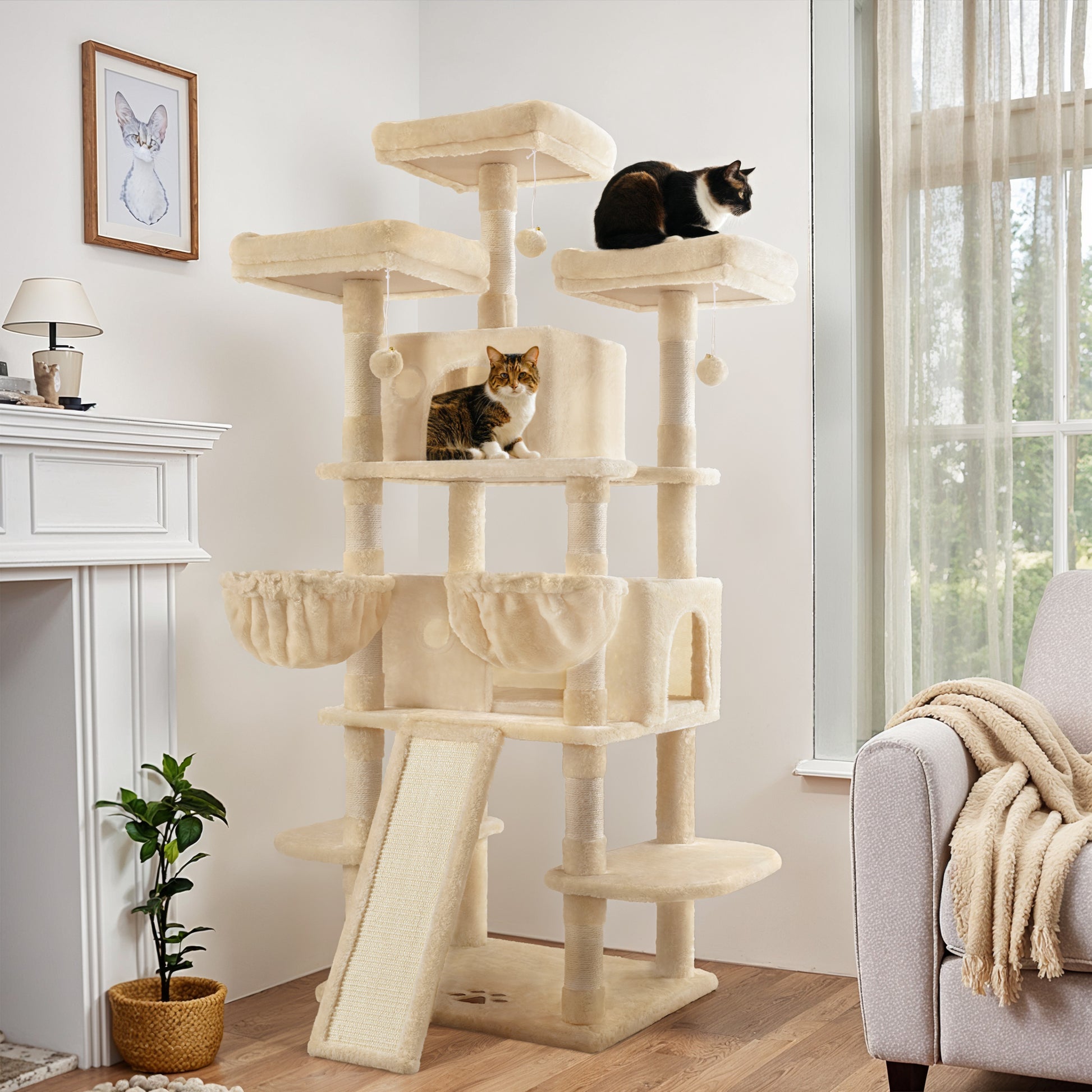 Einfach 68" X-Large Cat Tree and Tower with Condo Houses, Scratching Board & Posts for Indoor Cat