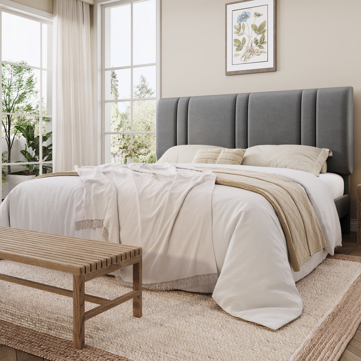 Einfach Size Bed Frame with Adjustable Upholstered Headboard, Velvet Fabric, Noise-Free, No Box Spring Needed, Easy Assembly
