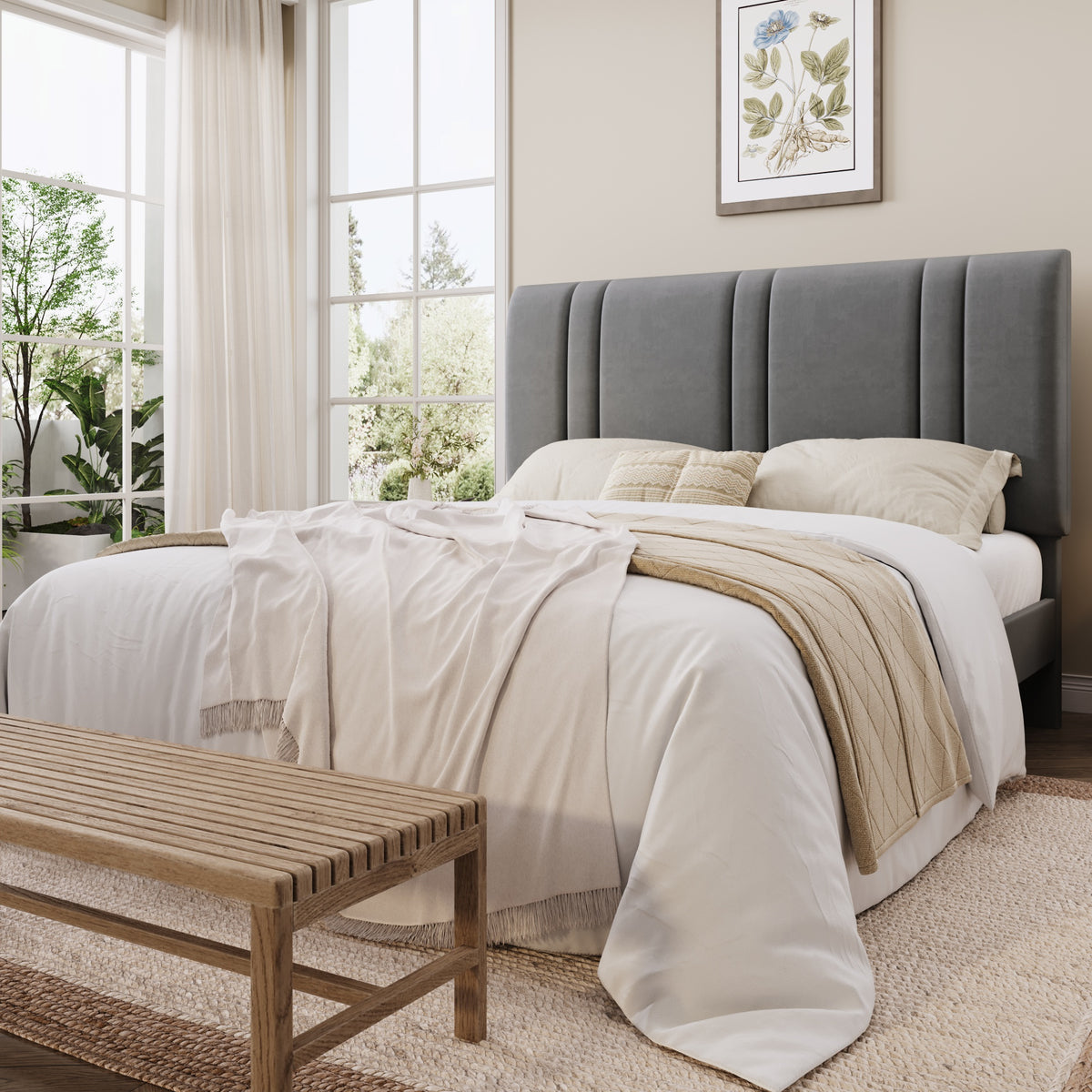 Einfach Size Bed Frame with Adjustable Upholstered Headboard, Velvet Fabric, Noise-Free, No Box Spring Needed, Easy Assembly