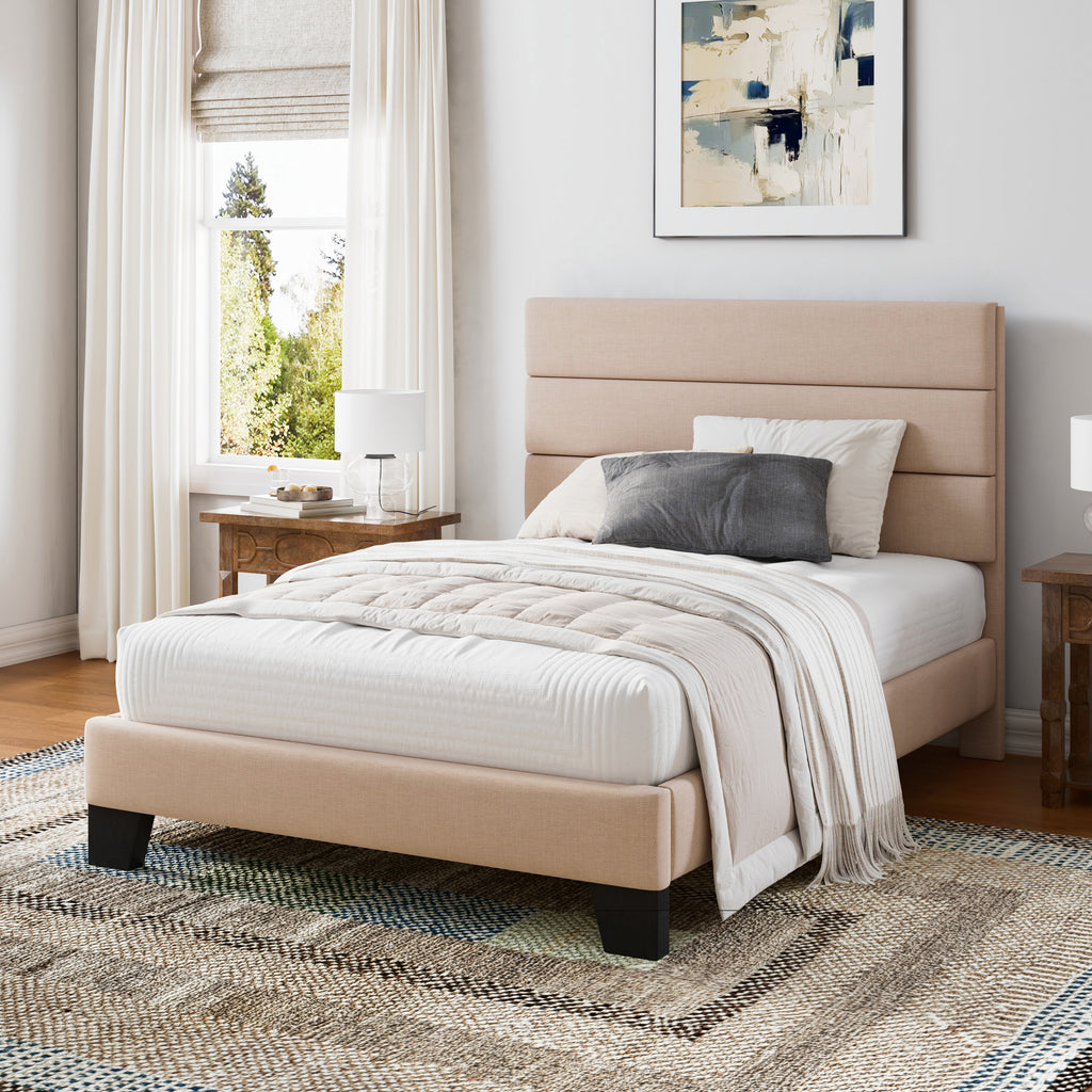 Einfach Bed Frame, Platform Bed Frame with Panel Upholstered Headboard