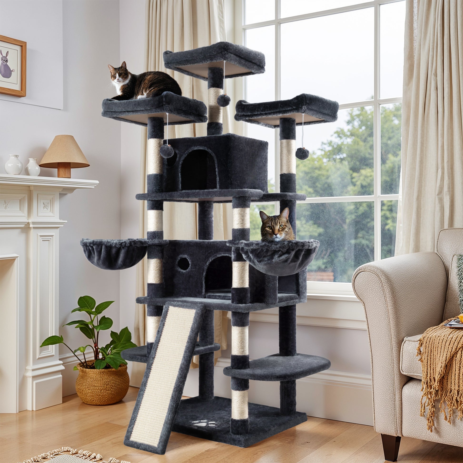 Einfach 68" X-Large Cat Tree and Tower with Condo Houses, Scratching Board & Posts for Indoor Cat
