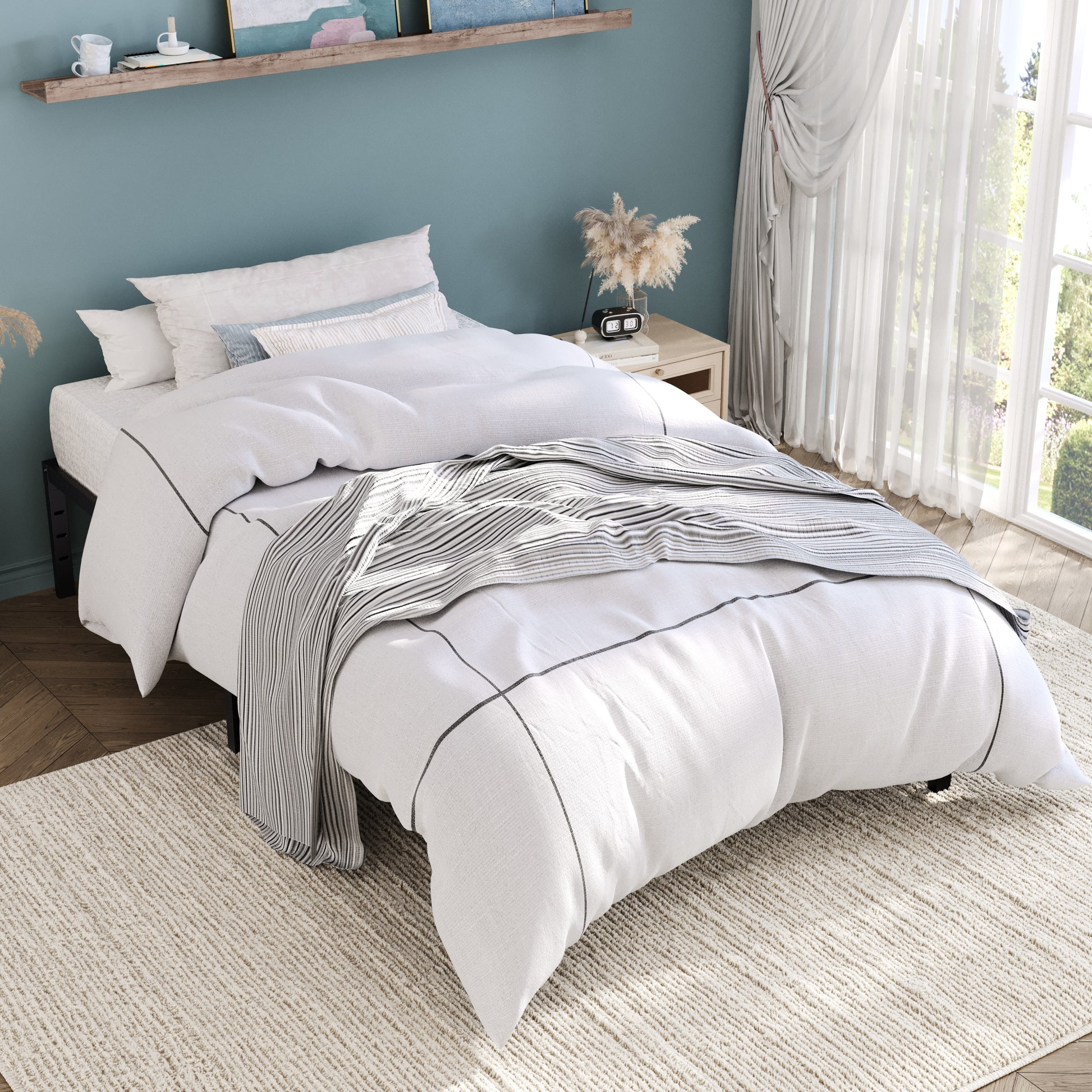 Einfach Bed Frame, Heavy Duty Metal Platform Bed with Ample Under-bed Storage Space, No Box Spring Needed