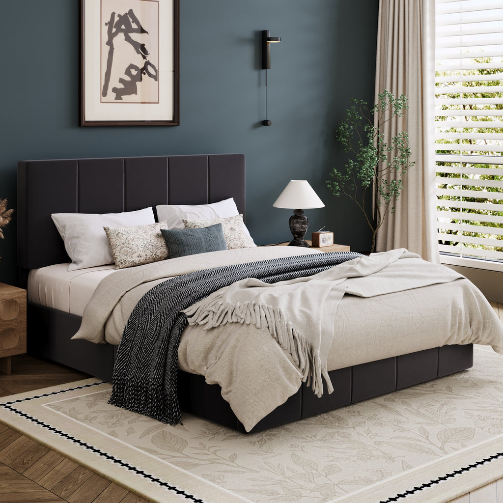Einfach Bed Frame, Upholstered Platform Bed with Height Adjustable Headboard, Easy Assembly, Noise-Free