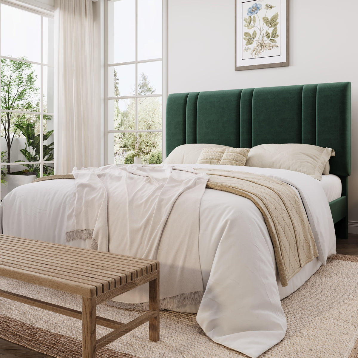Einfach Size Bed Frame with Adjustable Upholstered Headboard, Velvet Fabric, Noise-Free, No Box Spring Needed, Easy Assembly