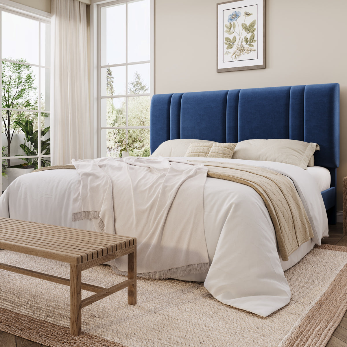 Einfach Size Bed Frame with Adjustable Upholstered Headboard, Velvet Fabric, Noise-Free, No Box Spring Needed, Easy Assembly