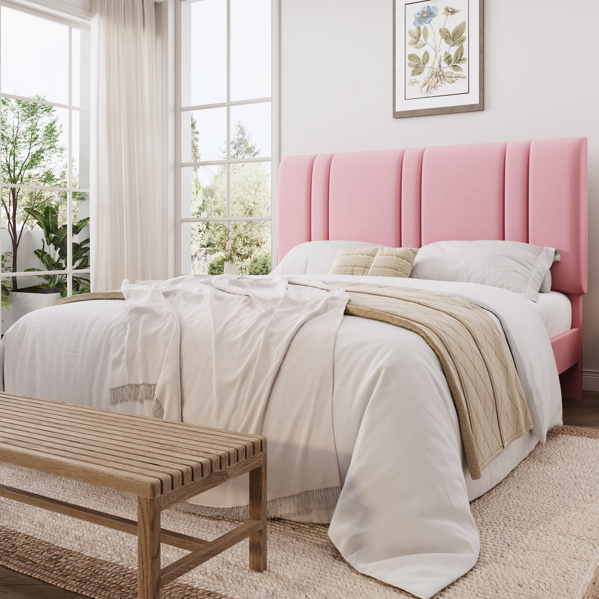 Einfach Size Bed Frame with Adjustable Upholstered Headboard, Velvet Fabric, Noise-Free, No Box Spring Needed, Easy Assembly