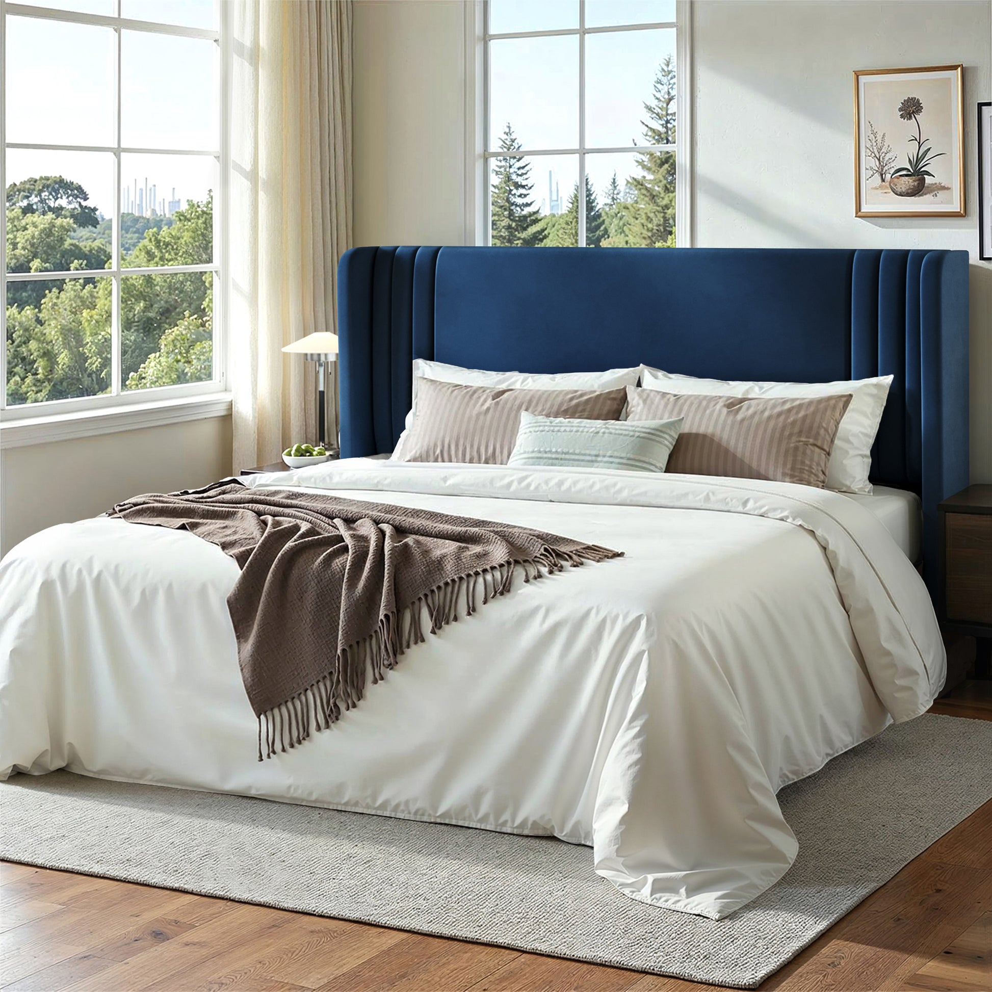 Einfach Einfach Upholstered Bed Frame, Platform Bed with Velvet Wingback Headboard