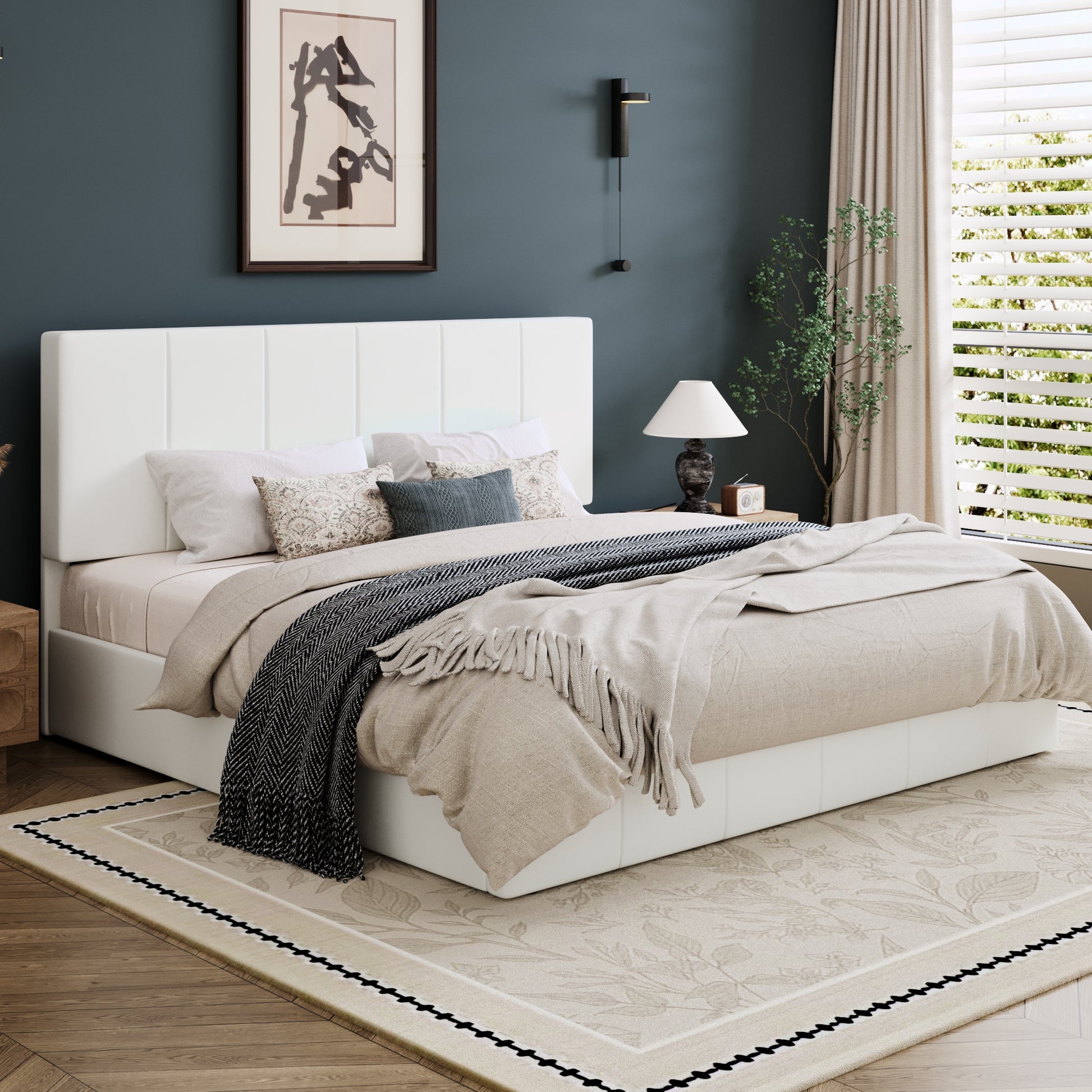 Einfach Bed Frame, Upholstered Platform Bed with Height Adjustable Headboard, Easy Assembly, Noise-Free