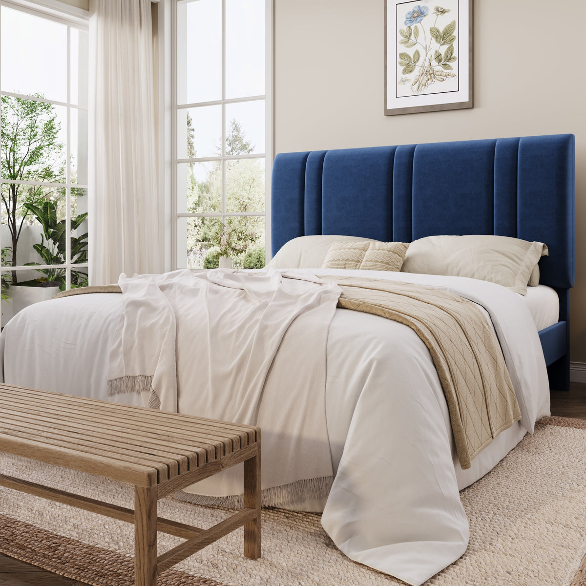 Einfach Size Bed Frame with Adjustable Upholstered Headboard, Velvet Fabric, Noise-Free, No Box Spring Needed, Easy Assembly
