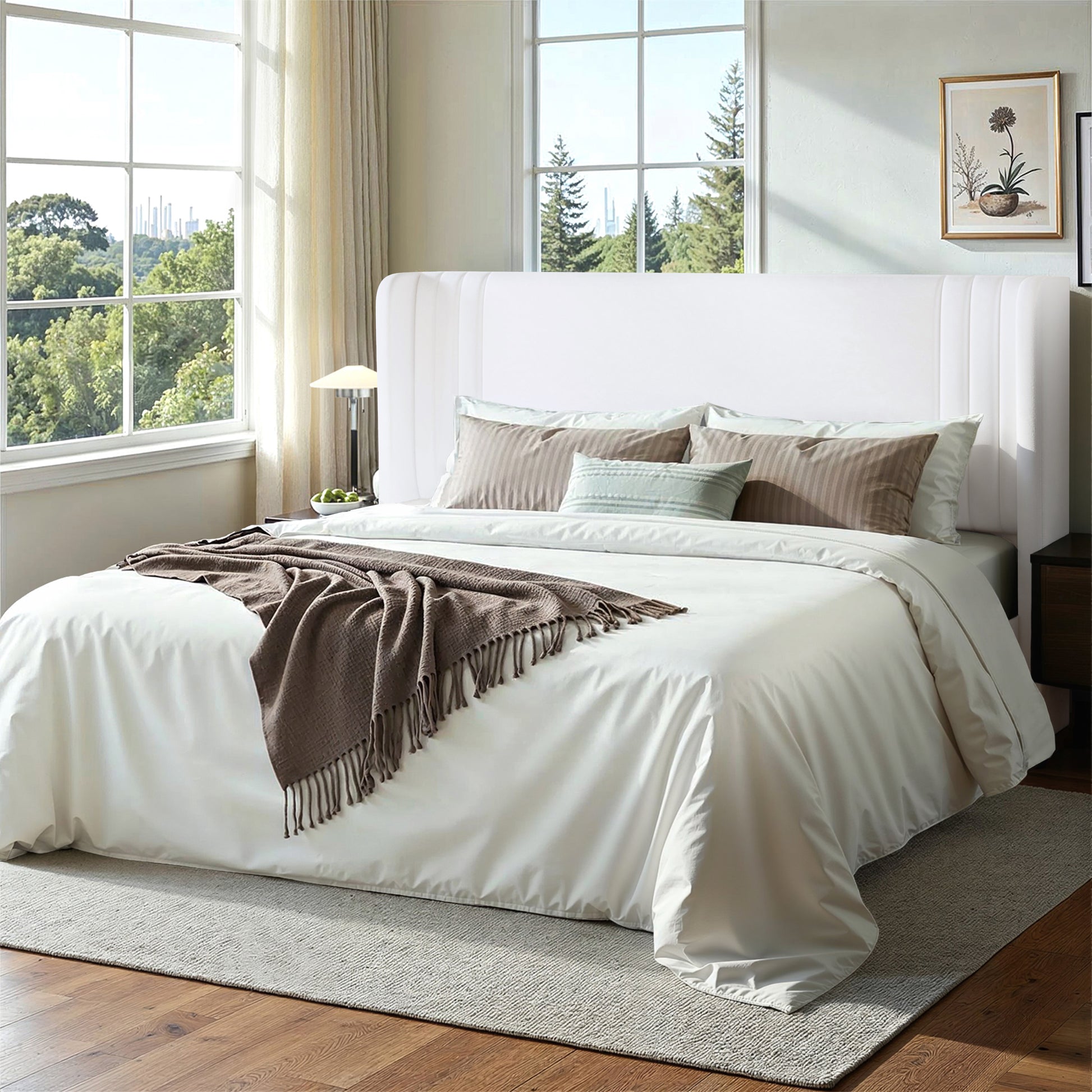 Einfach Einfach Upholstered Bed Frame, Platform Bed with Velvet Wingback Headboard