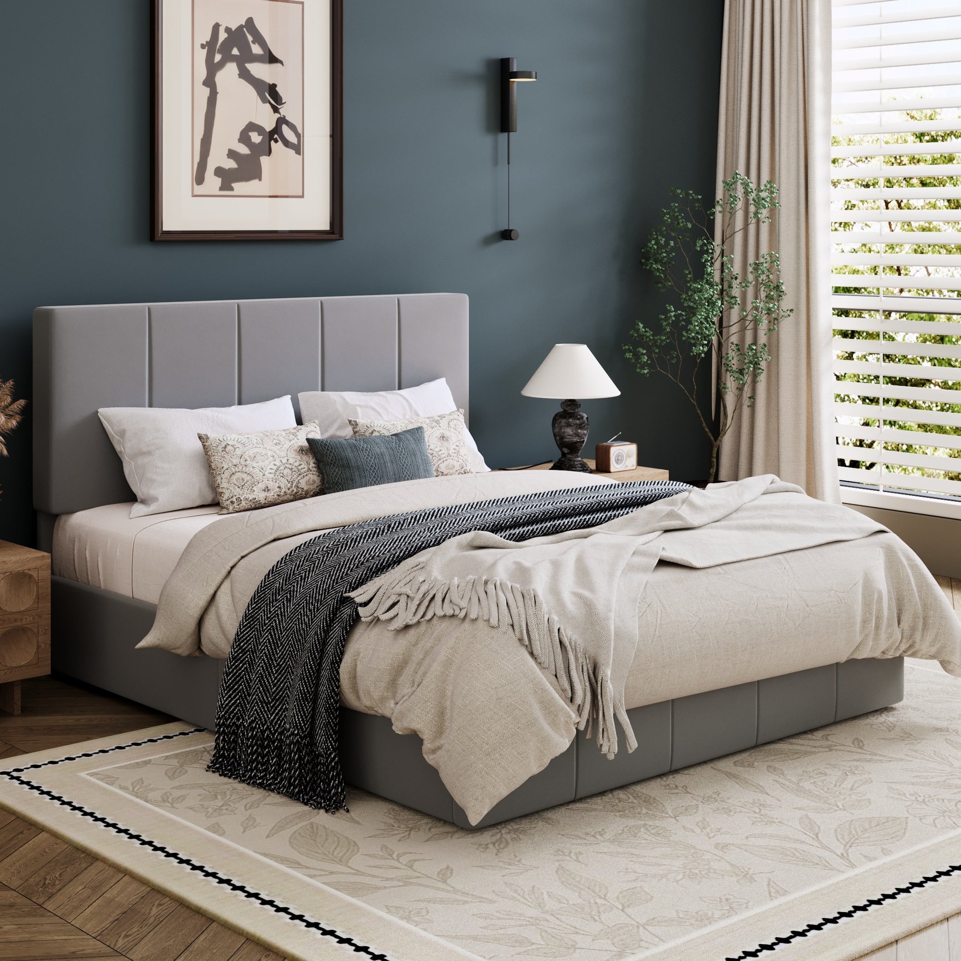 Einfach Bed Frame, Upholstered Platform Bed with Height Adjustable Headboard, Easy Assembly, Noise-Free