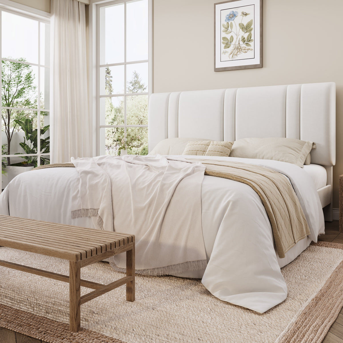 Einfach Size Bed Frame with Adjustable Upholstered Headboard, Velvet Fabric, Noise-Free, No Box Spring Needed, Easy Assembly