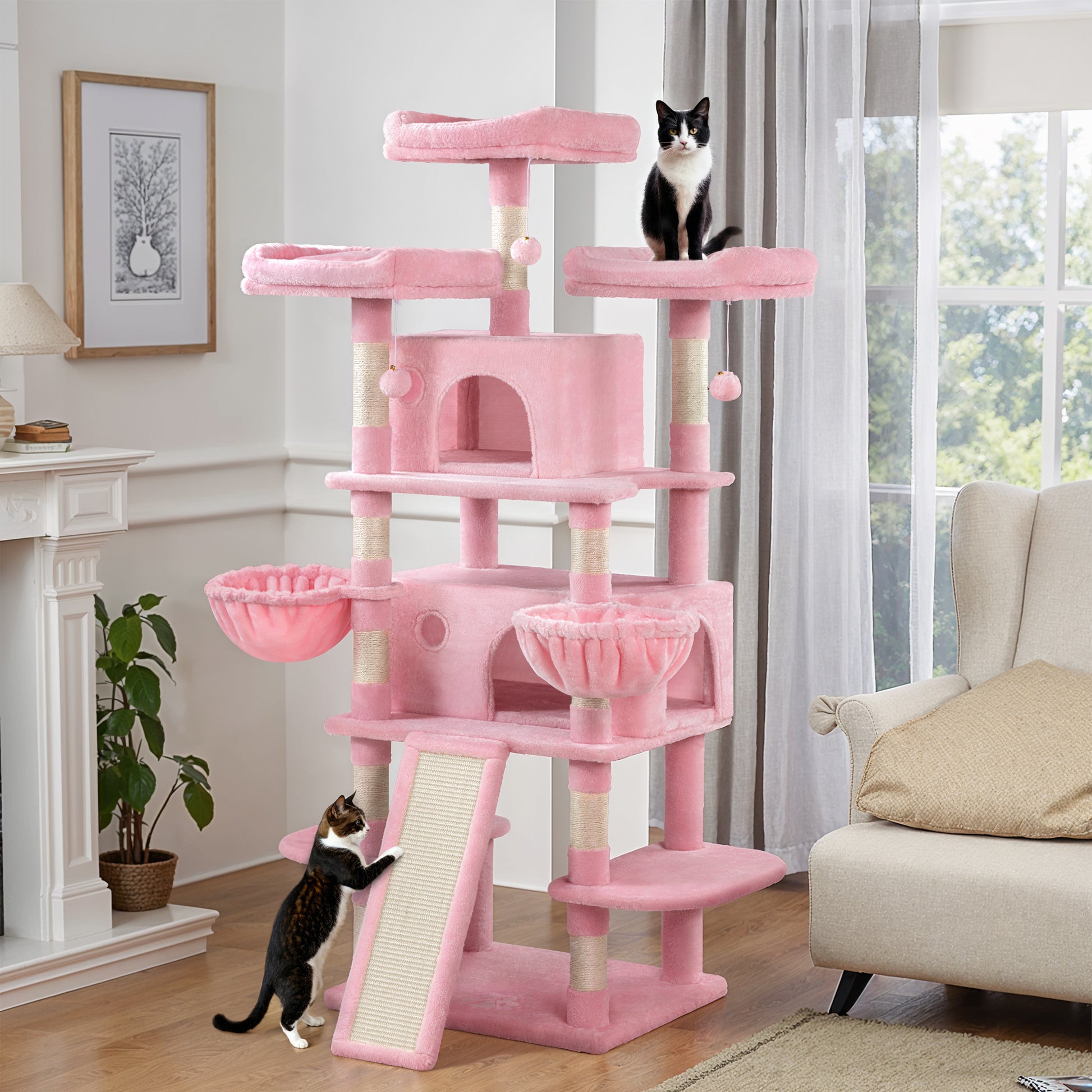 Einfach 68" X-Large Cat Tree and Tower with Condo Houses, Scratching Board & Posts for Indoor Cat
