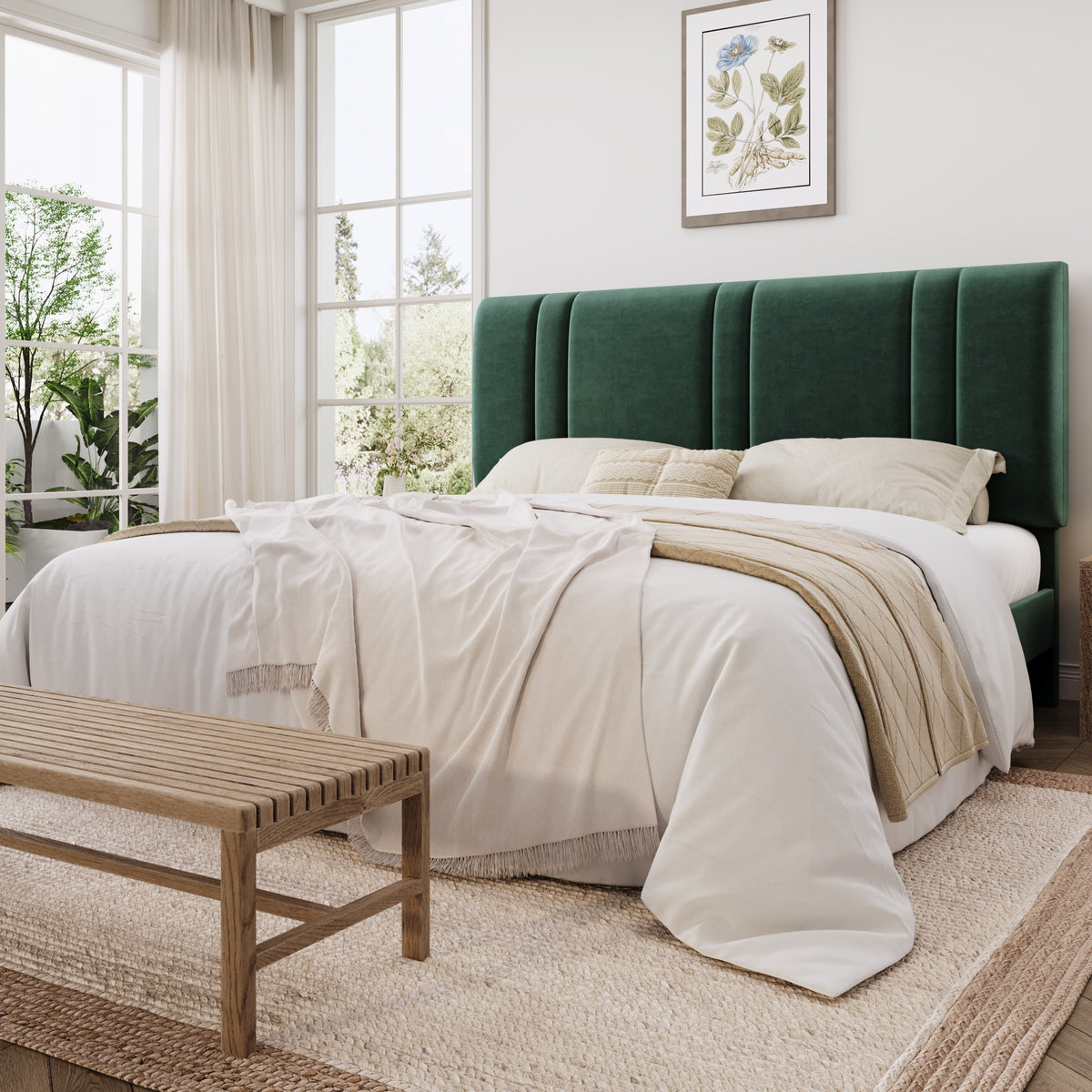 Einfach Size Bed Frame with Adjustable Upholstered Headboard, Velvet Fabric, Noise-Free, No Box Spring Needed, Easy Assembly