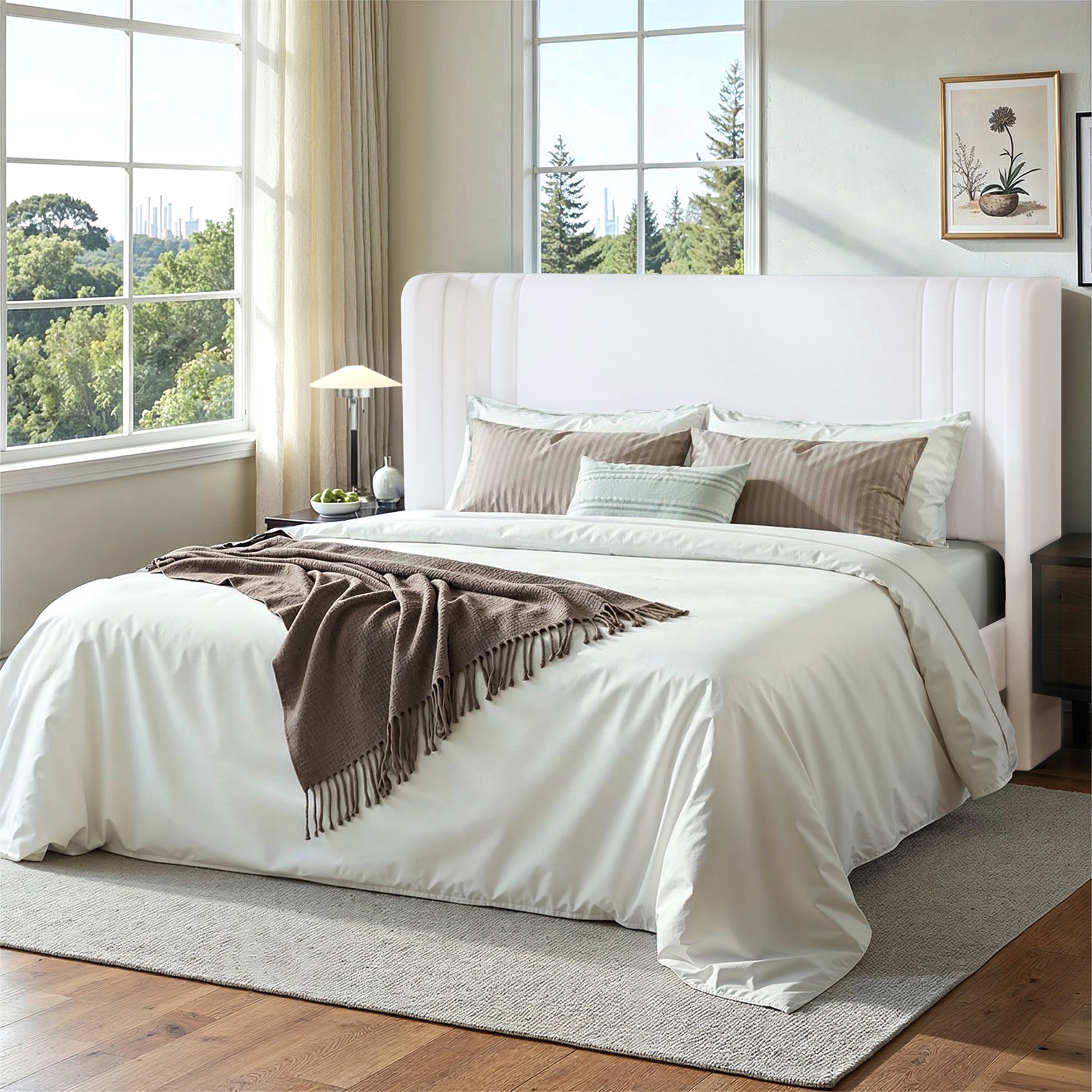Einfach Einfach Upholstered Bed Frame, Platform Bed with Velvet Wingback Headboard