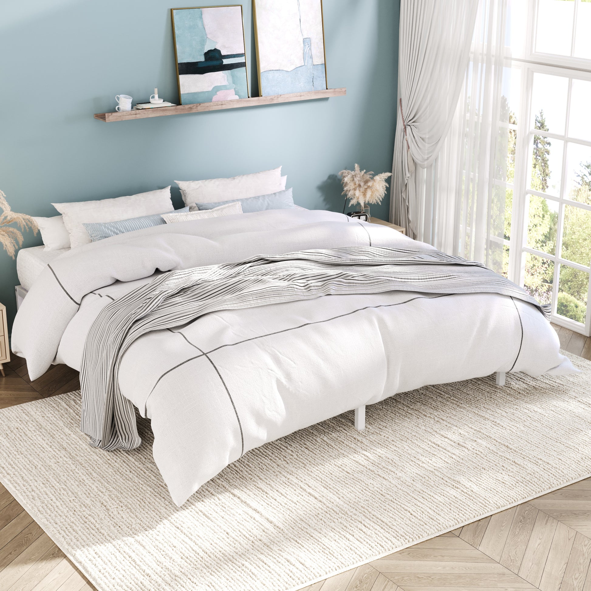 Einfach Bed Frame, Heavy Duty Metal Platform Bed with Ample Under-bed Storage Space, No Box Spring Needed