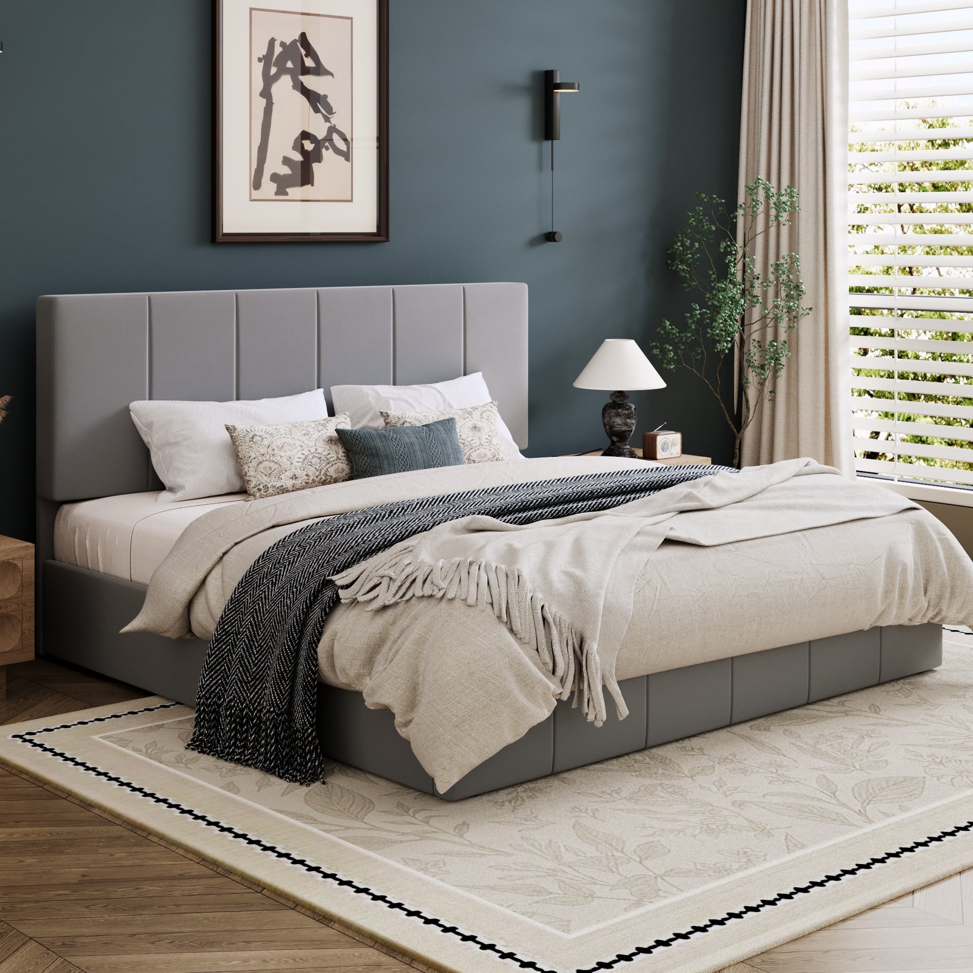 Einfach Bed Frame, Upholstered Platform Bed with Height Adjustable Headboard, Easy Assembly, Noise-Free