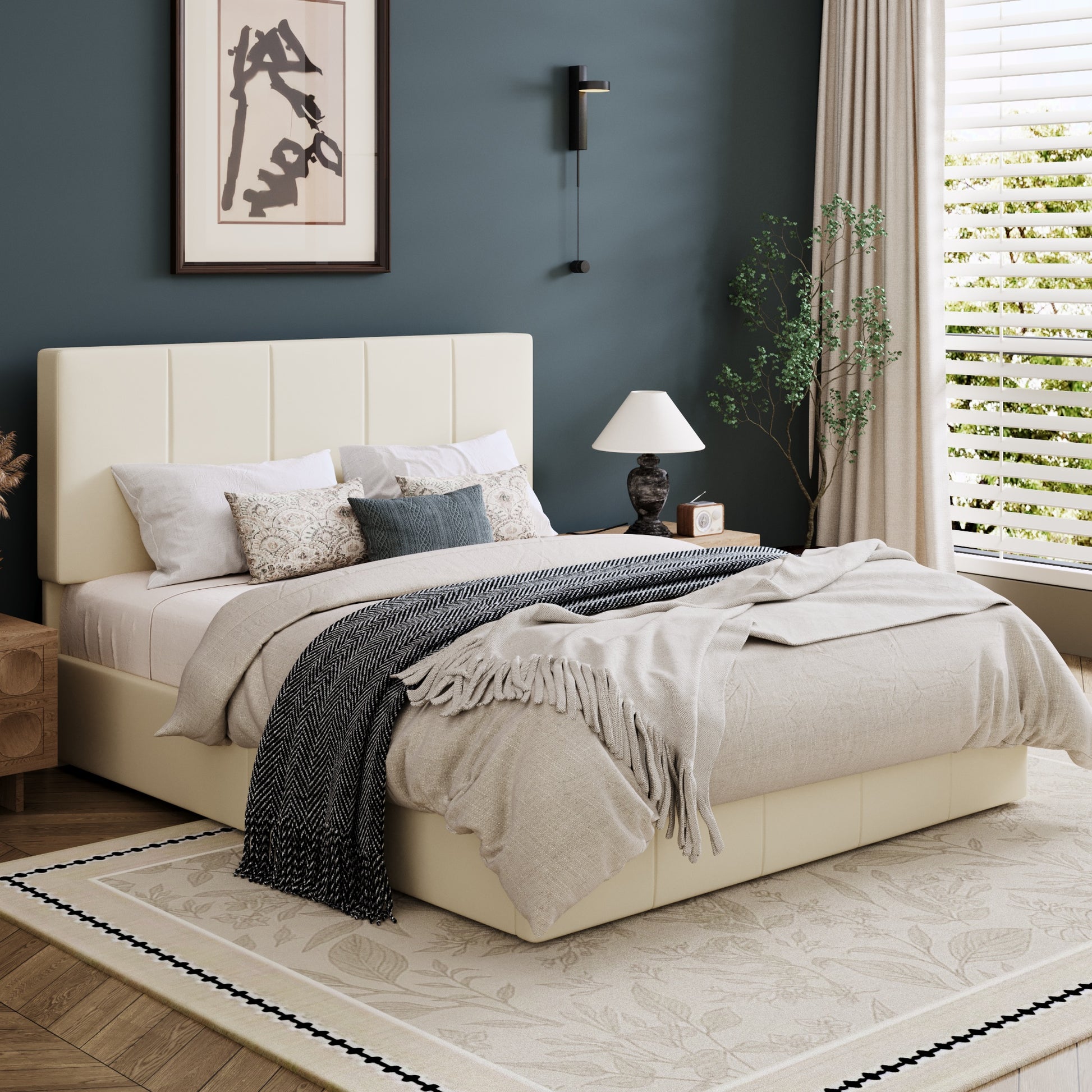 Einfach Bed Frame, Upholstered Platform Bed with Height Adjustable Headboard, Easy Assembly, Noise-Free