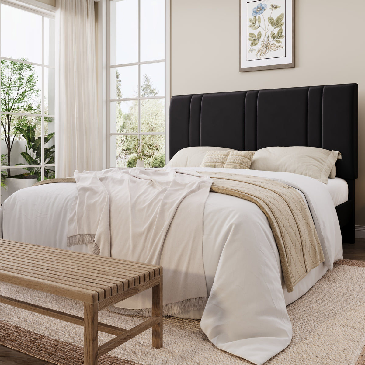 Einfach Size Bed Frame with Adjustable Upholstered Headboard, Velvet Fabric, Noise-Free, No Box Spring Needed, Easy Assembly
