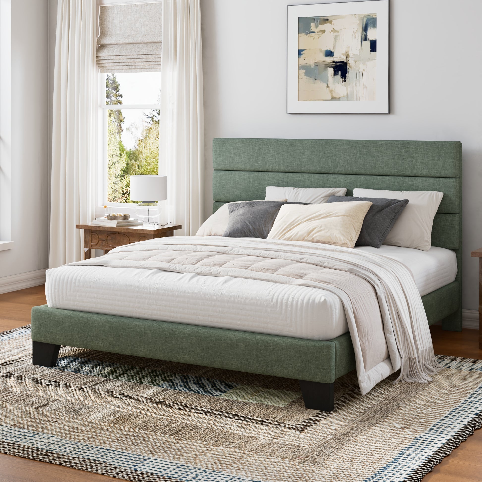Einfach Bed Frame, Platform Bed Frame with Pannel Upholstered Fabric Headboard