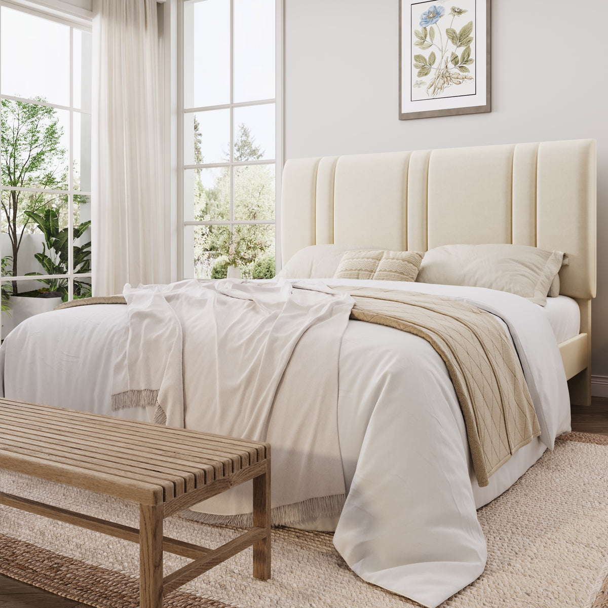 Einfach Size Bed Frame with Adjustable Upholstered Headboard, Velvet Fabric, Noise-Free, No Box Spring Needed, Easy Assembly