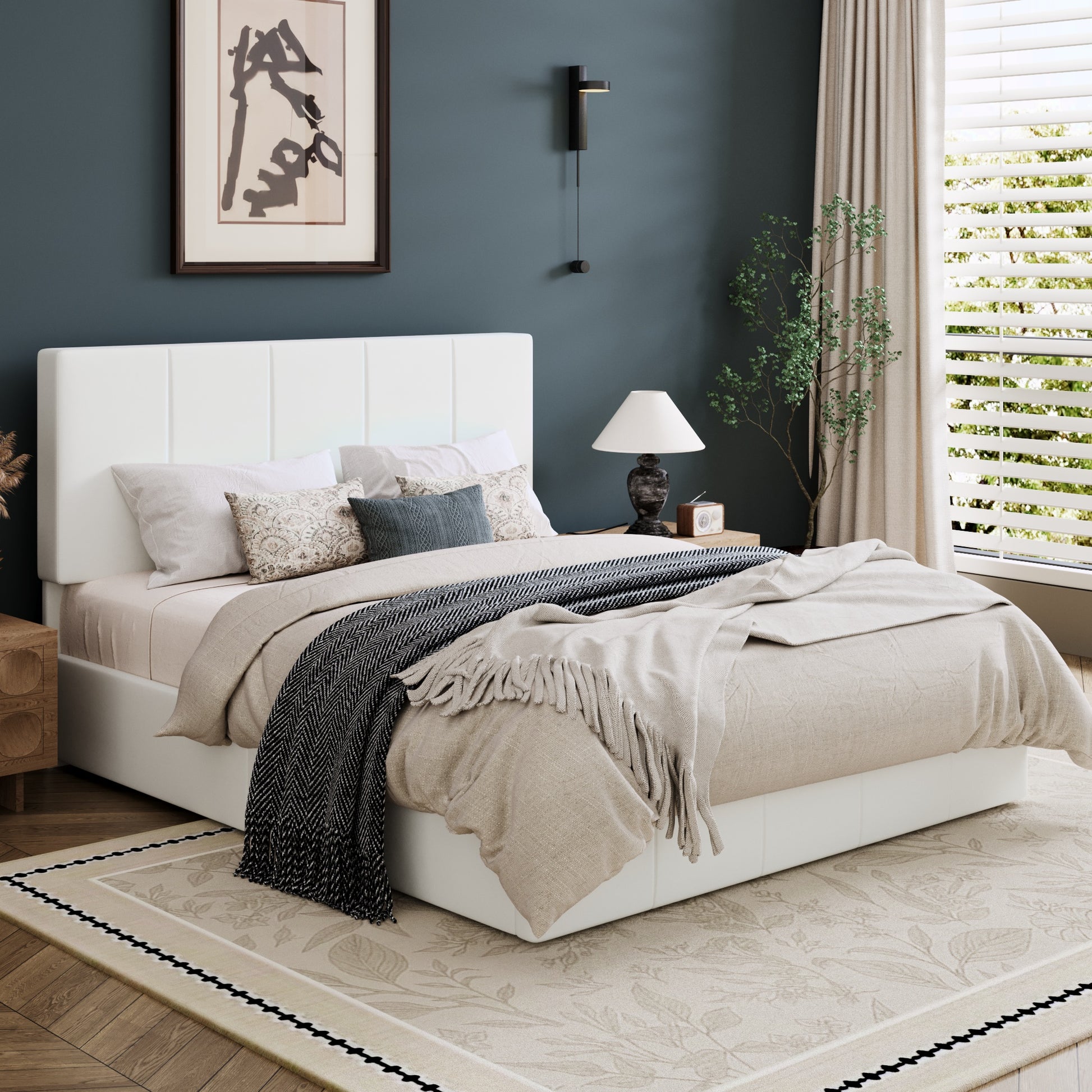 Einfach Bed Frame, Upholstered Platform Bed with Height Adjustable Headboard, Easy Assembly, Noise-Free