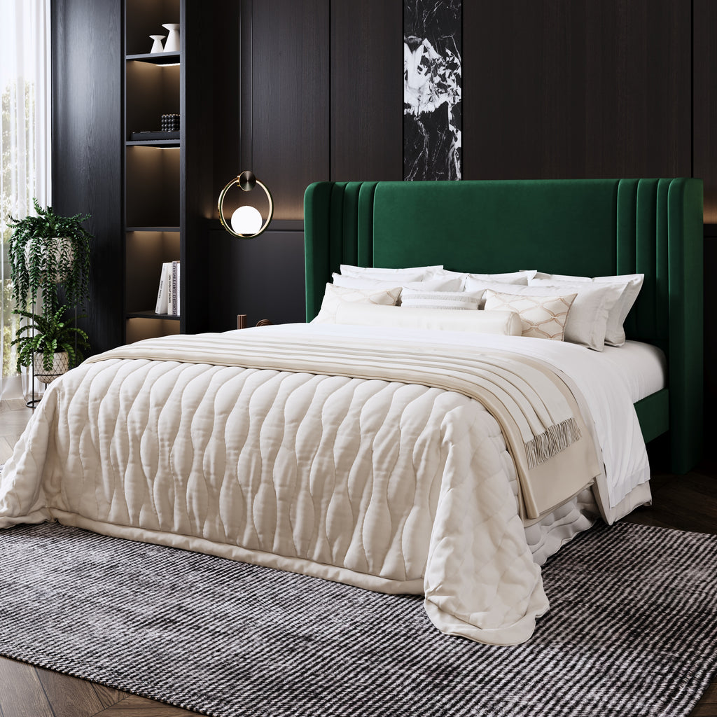 Einfach Einfach Upholstered Bed Frame, Platform Bed with Velvet Wingback Headboard