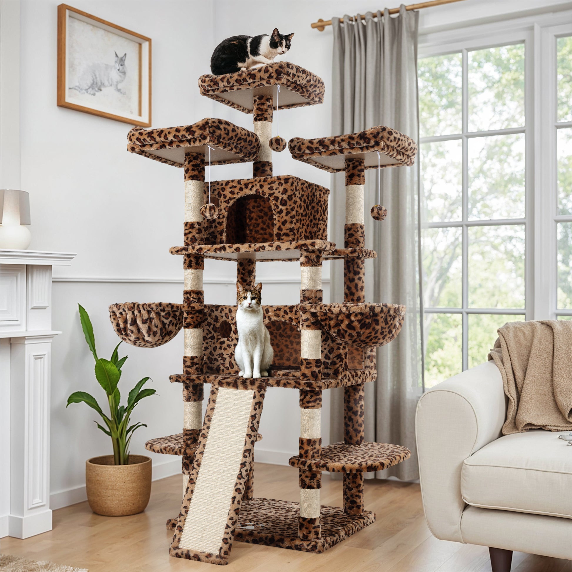 Einfach 68" X-Large Cat Tree and Tower with Condo Houses, Scratching Board & Posts for Indoor Cat