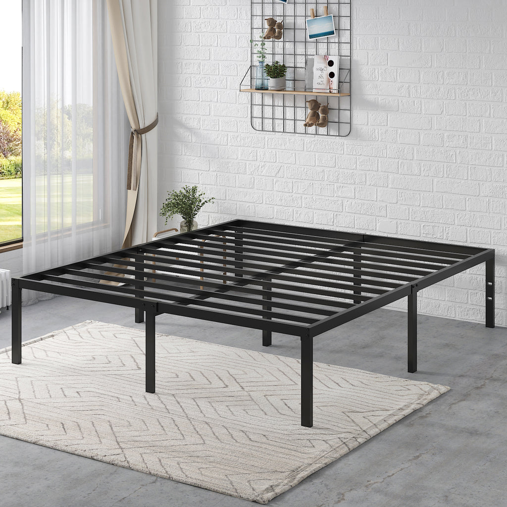 Einfach Platform Bed Frame with Metal Slat Support,16.5'' Under-bed Storage Space, Black
