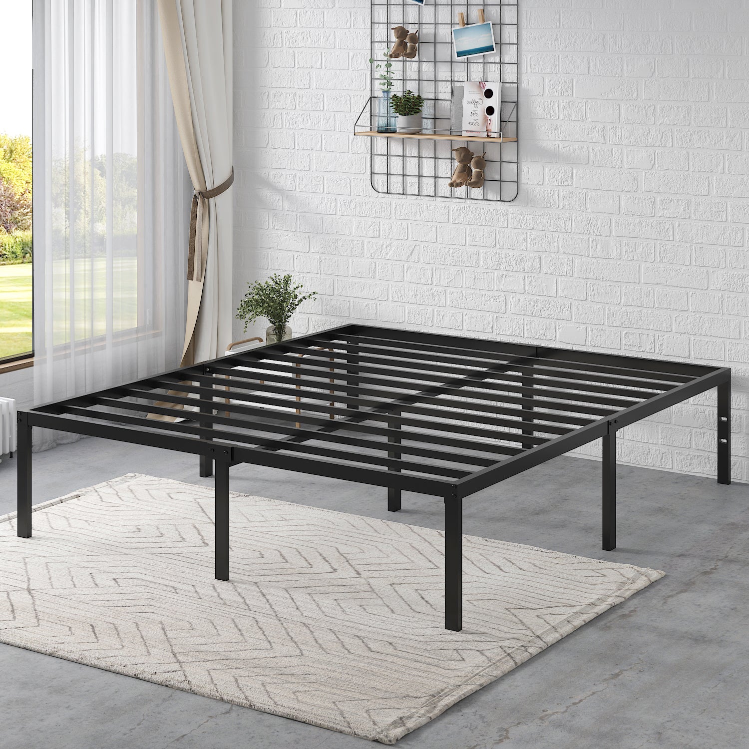 Einfach Platform Bed Frame with Metal Slat Support,16.5'' Under-bed Storage Space, Black