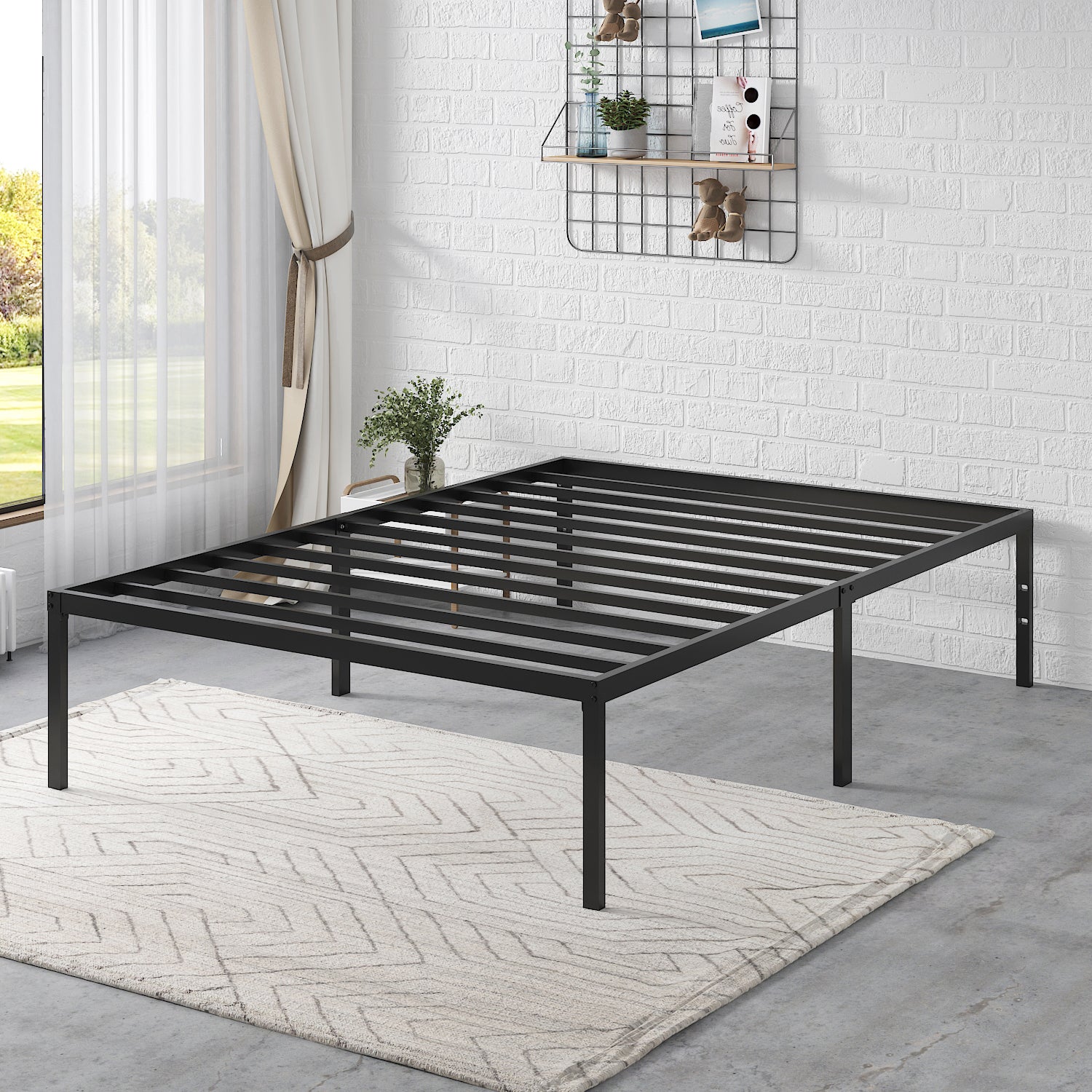 Einfach Platform Bed Frame with Metal Slat Support,16.5'' Under-bed Storage Space, Black