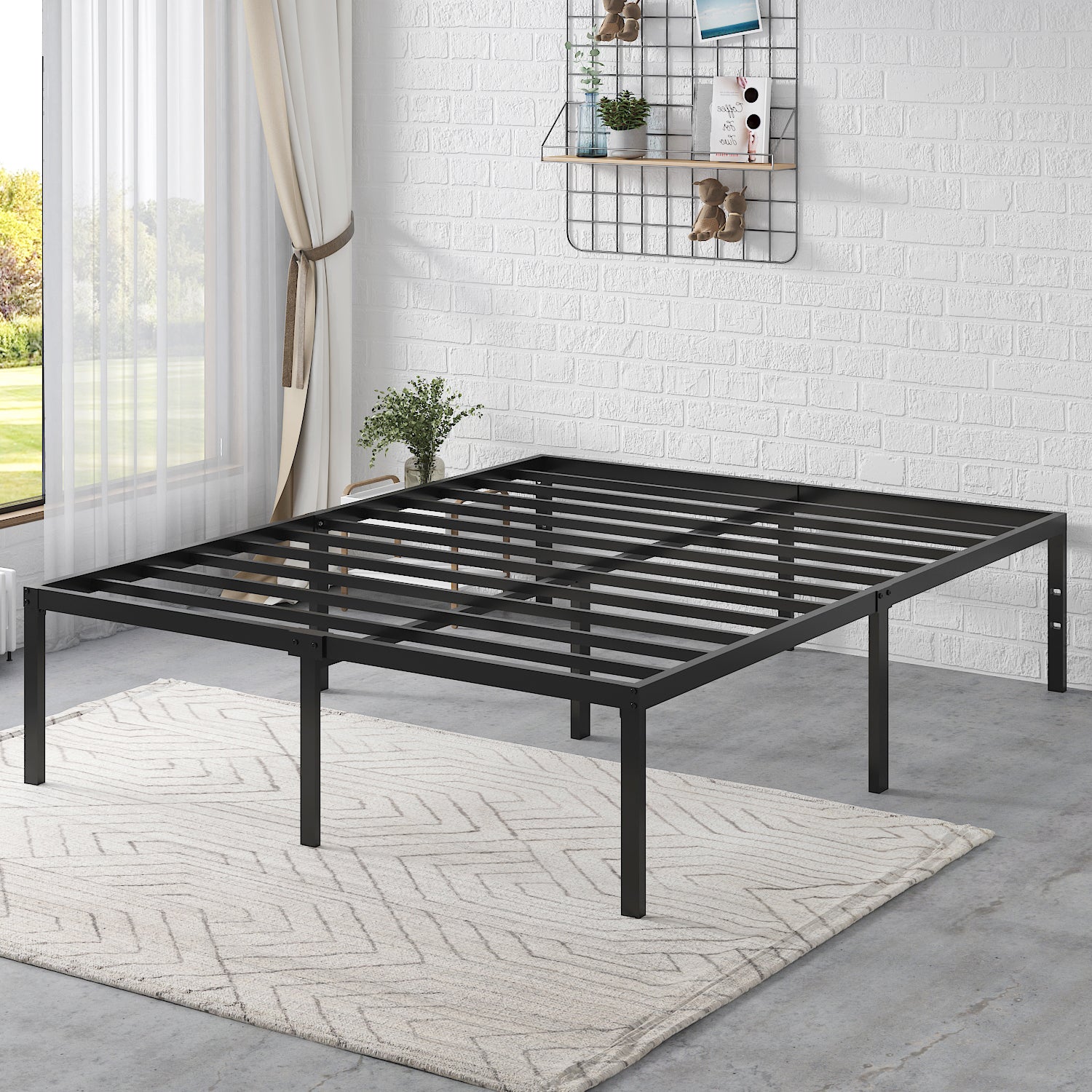 Einfach Platform Bed Frame with Metal Slat Support,16.5'' Under-bed Storage Space, Black