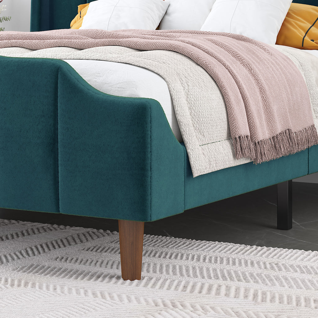 Einfach Queen Upholstered Platform Bed with Velvet Wingback