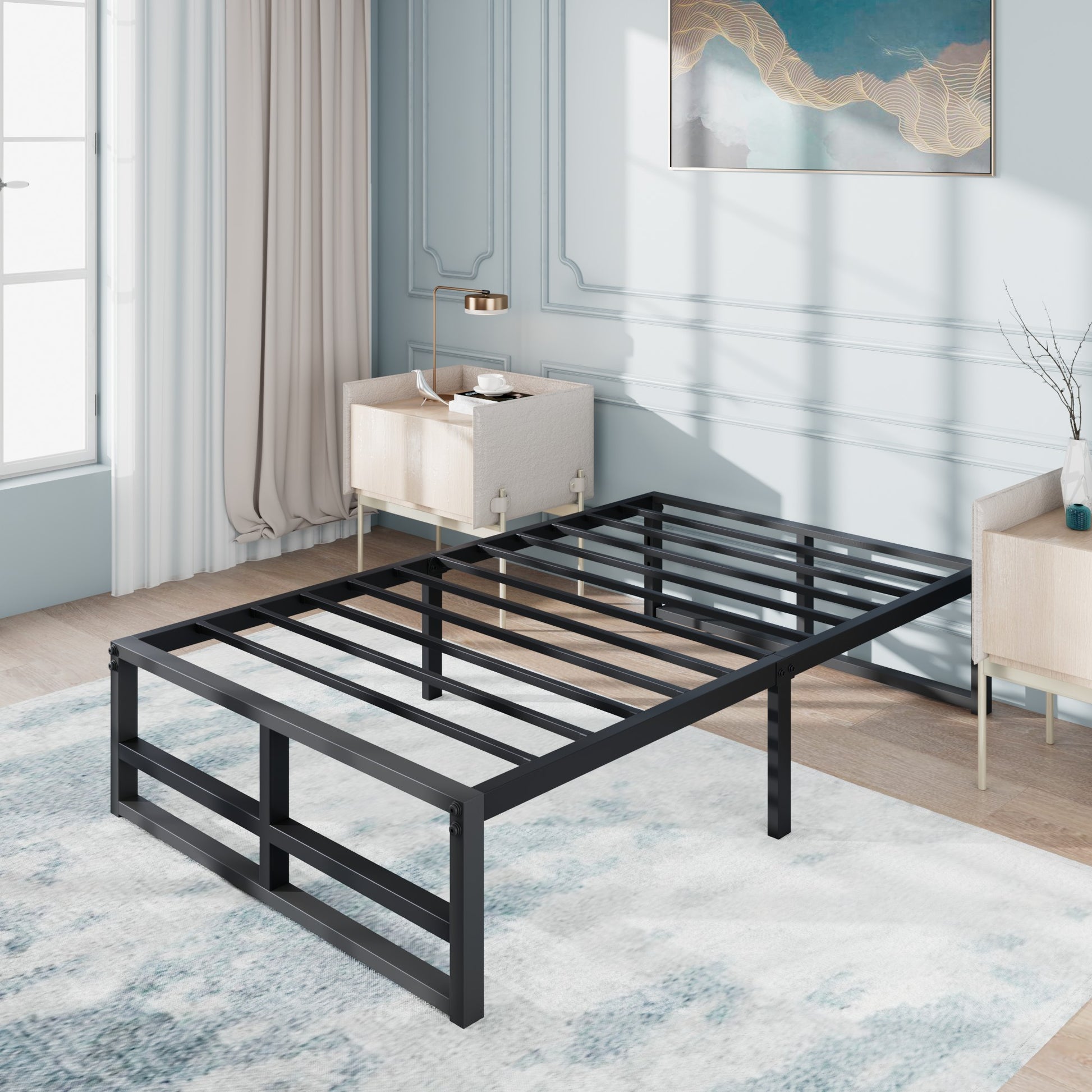 Einfach Heavy Sleet Metal Bed Frame, Storage Space, Black
