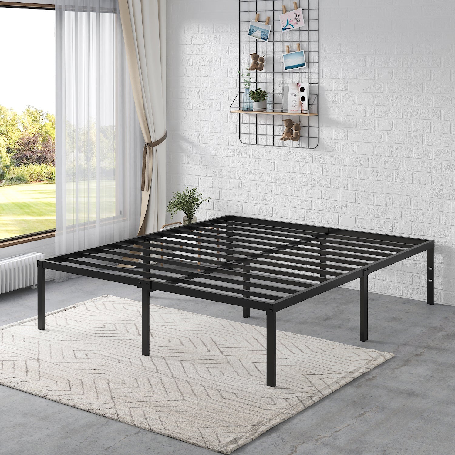 Einfach Platform Bed Frame with Metal Slat Support,16.5'' Under-bed Storage Space, Black