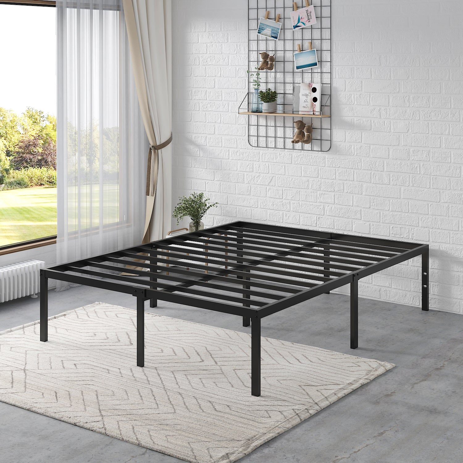 Einfach Platform Bed Frame with Metal Slat Support,16.5'' Under-bed Storage Space, Black