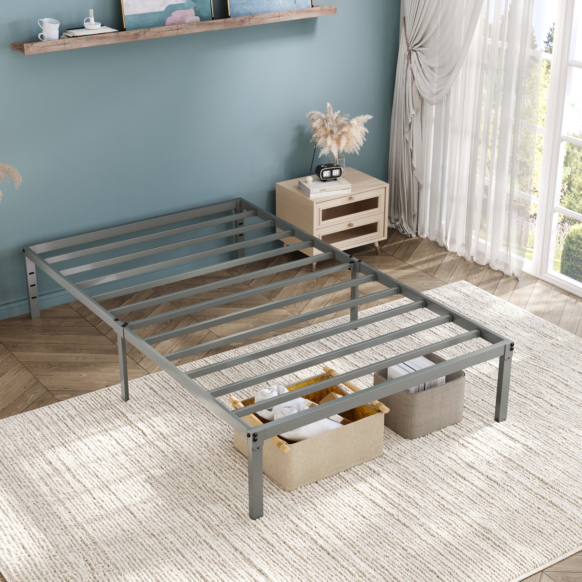 Einfach Bed Frame, Heavy Duty Metal Platform Bed with Ample Under-bed Storage Space, No Box Spring Needed