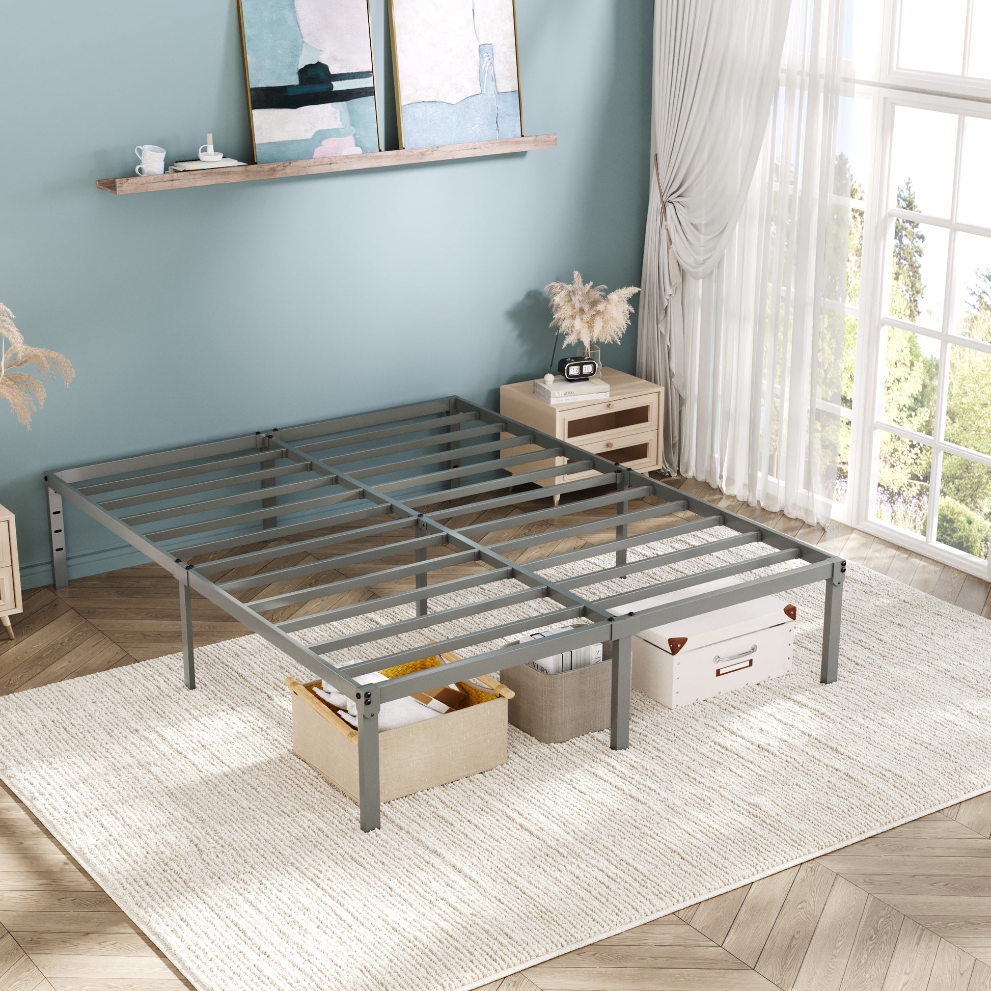 Einfach Bed Frame, Heavy Duty Metal Platform Bed with Ample Under-bed Storage Space, No Box Spring Needed