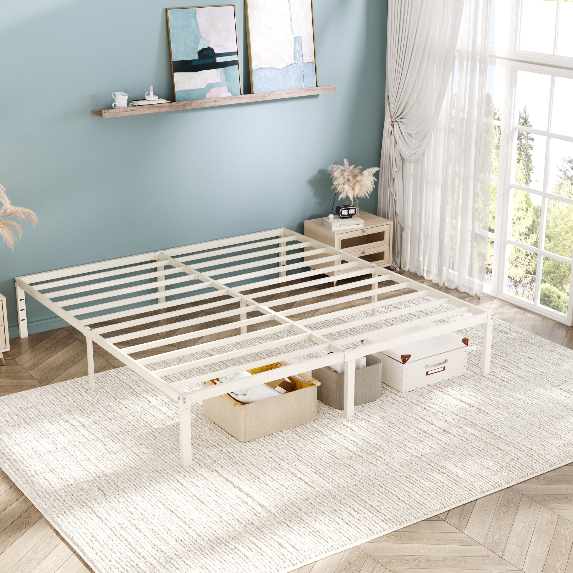 Einfach Bed Frame, Heavy Duty Metal Platform Bed with Ample Under-bed Storage Space, No Box Spring Needed