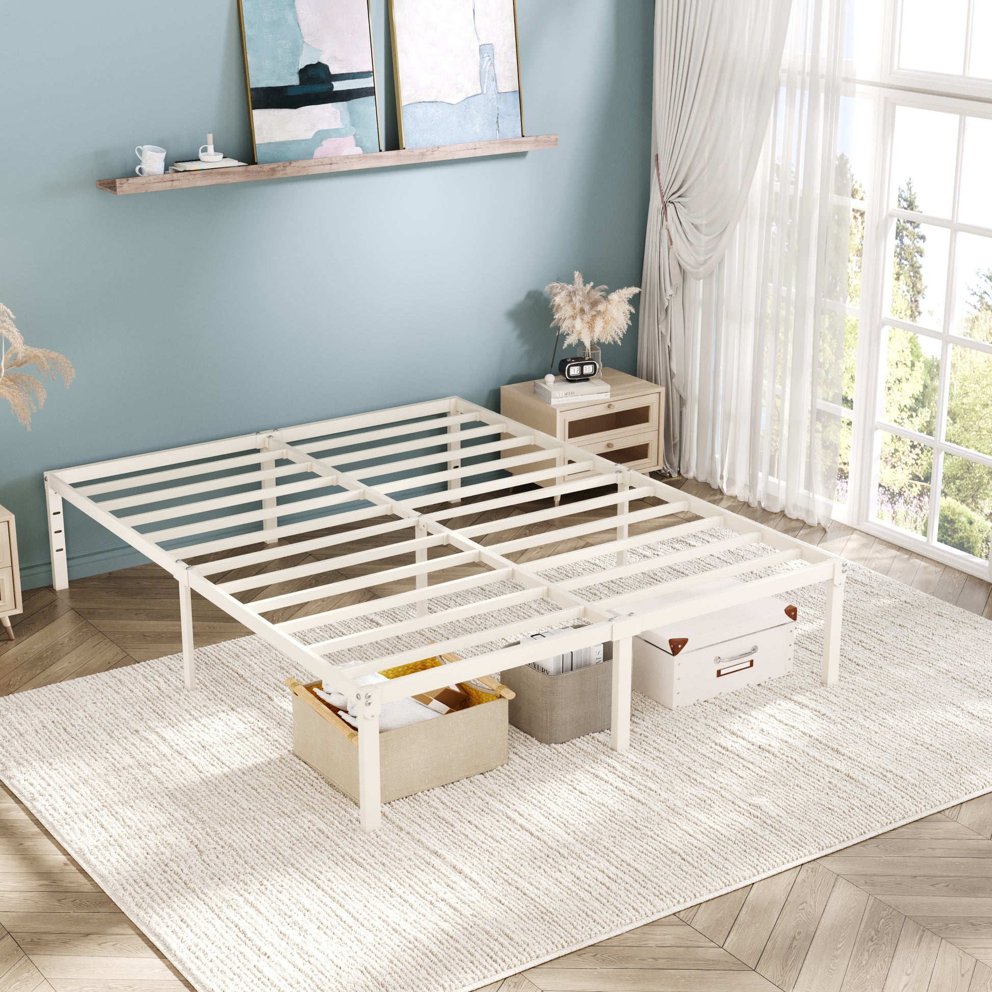 Einfach Bed Frame, Heavy Duty Metal Platform Bed with Ample Under-bed Storage Space, No Box Spring Needed