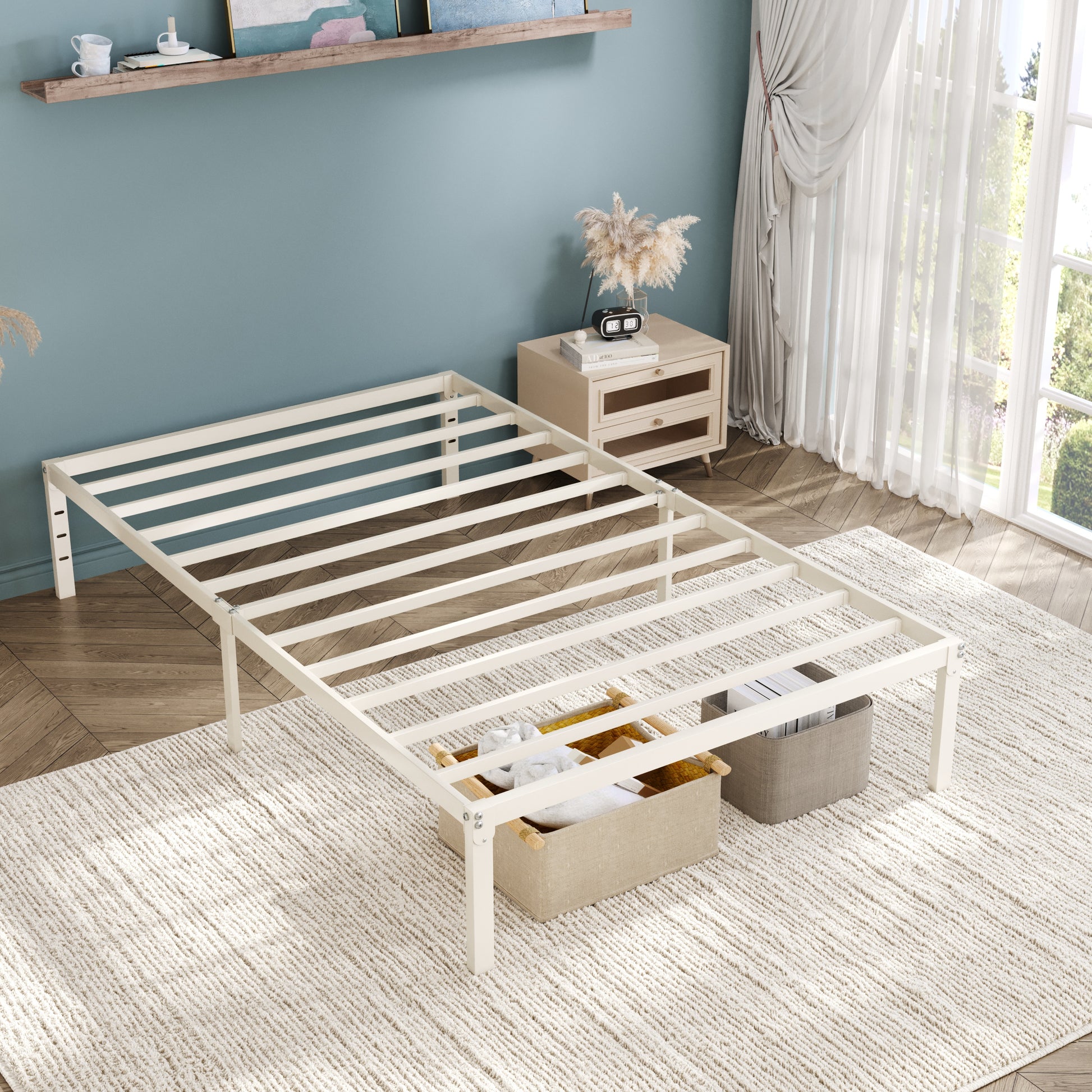 Einfach Bed Frame, Heavy Duty Metal Platform Bed with Ample Under-bed Storage Space, No Box Spring Needed