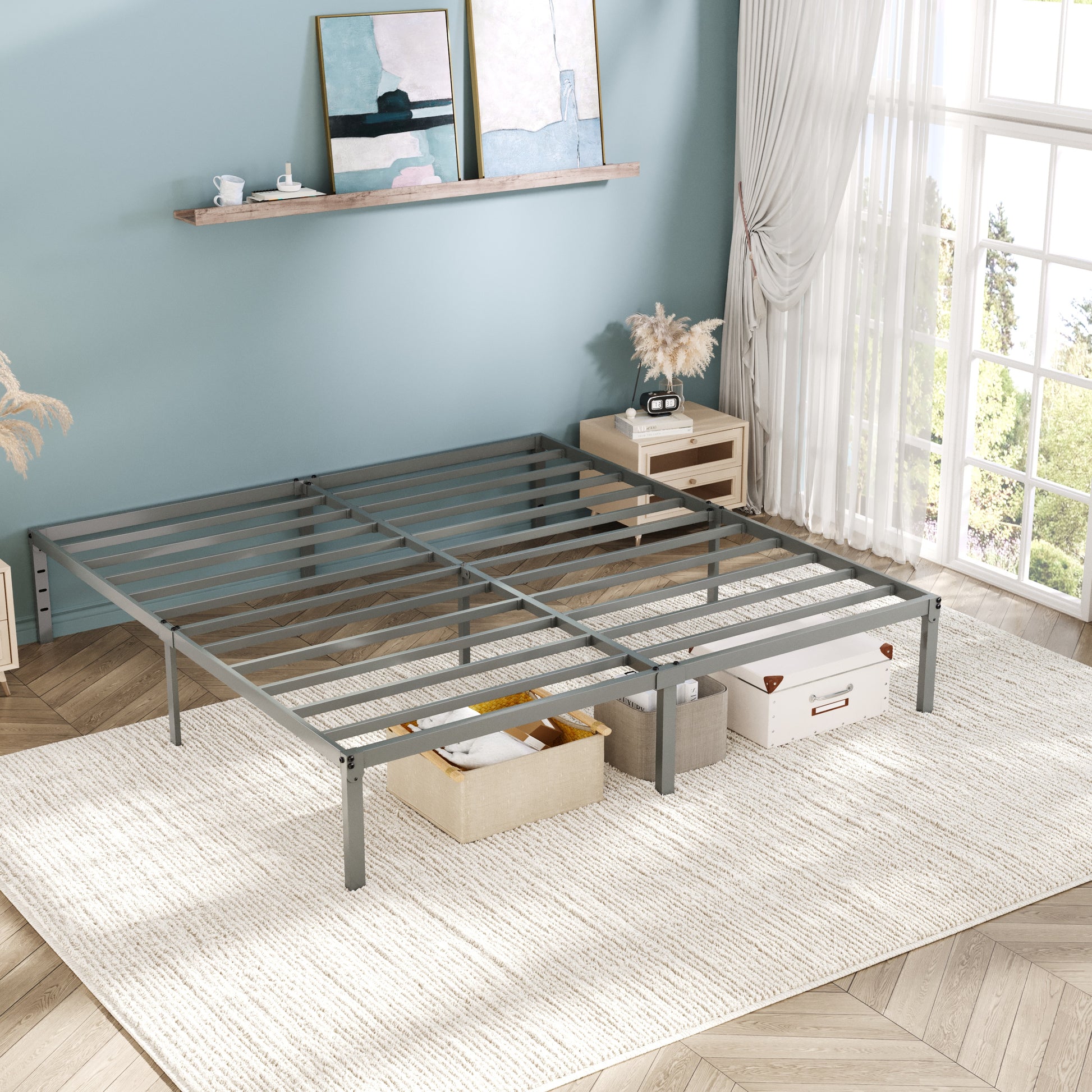 Einfach Bed Frame, Heavy Duty Metal Platform Bed with Ample Under-bed Storage Space, No Box Spring Needed