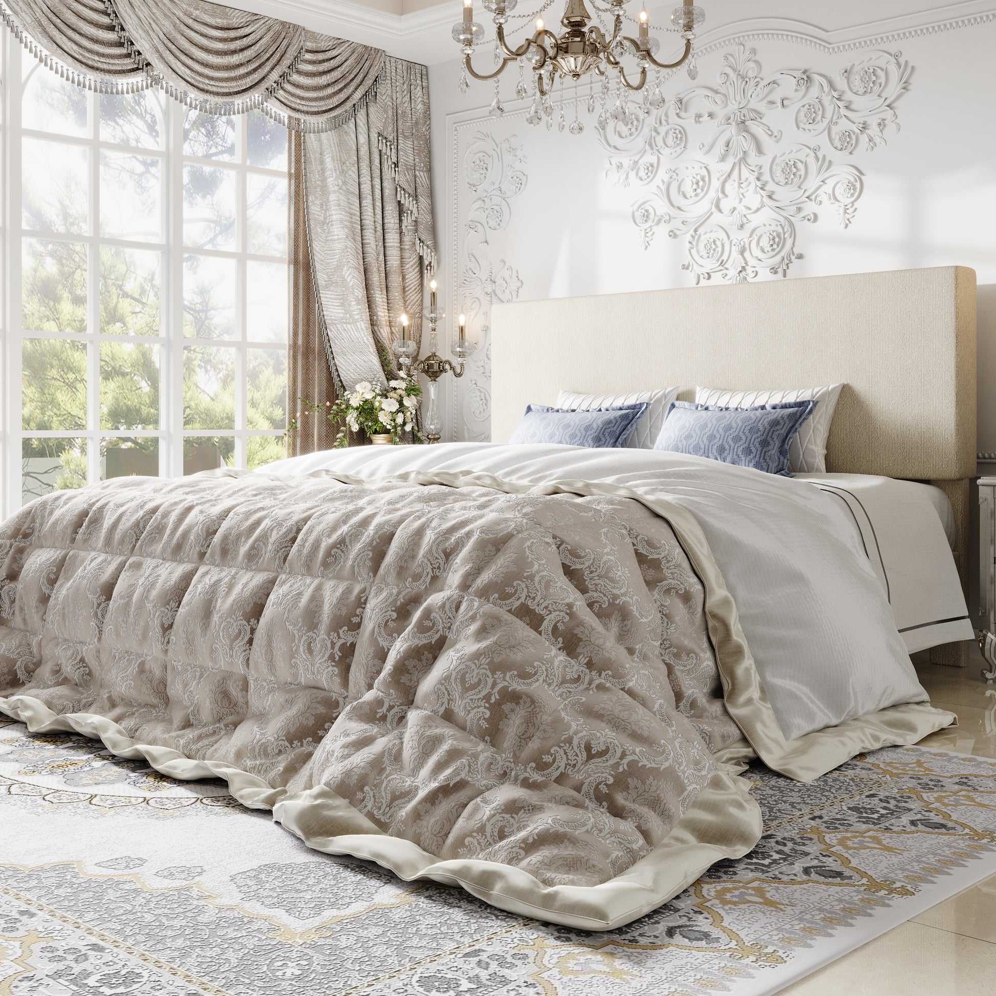 Einfach Bed Frame, Platform Bed with Upholstered Adjustable Headboard